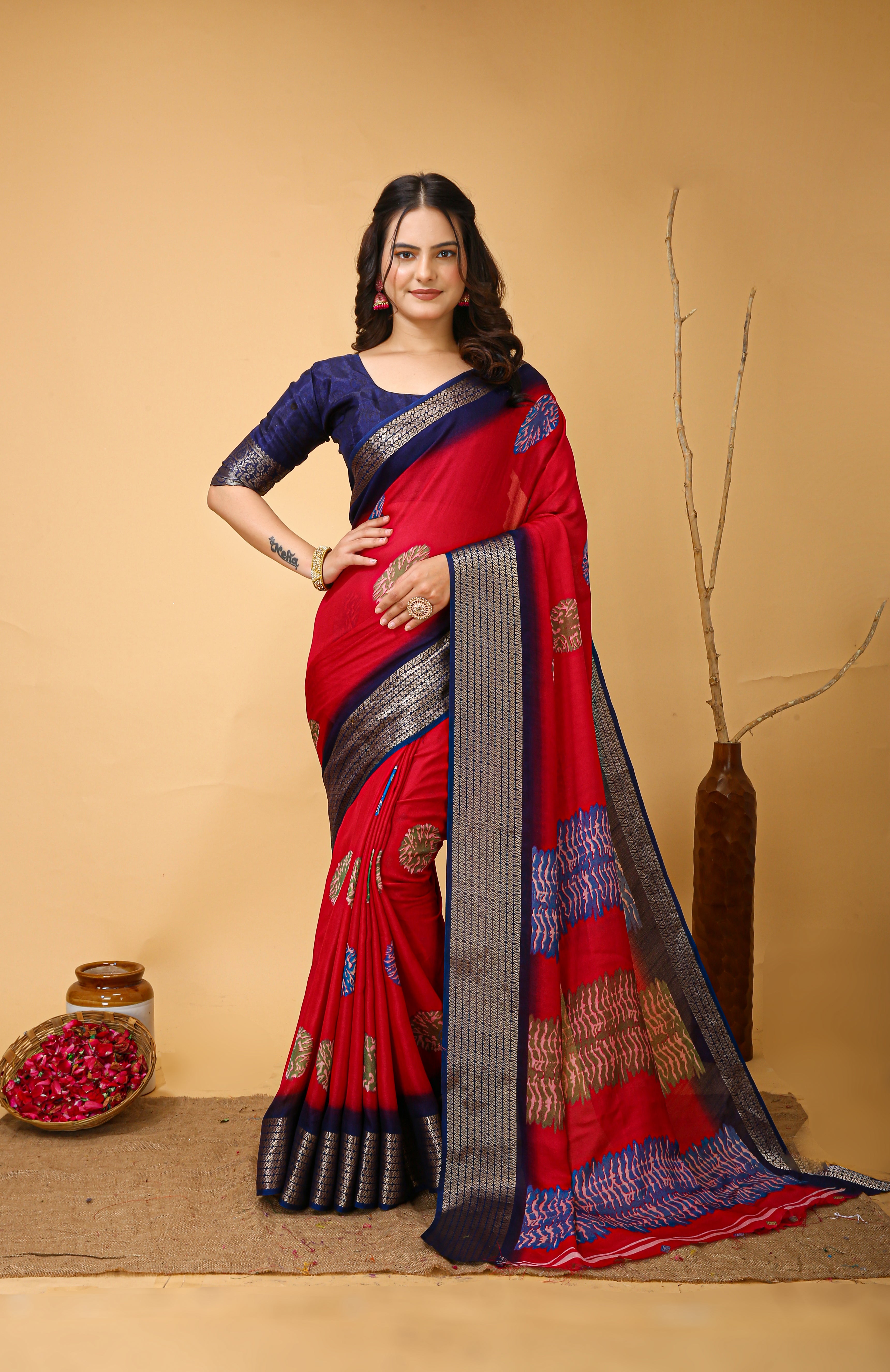 New Fancy Soft Marshmallow Red Saree With Unstiched Blouse