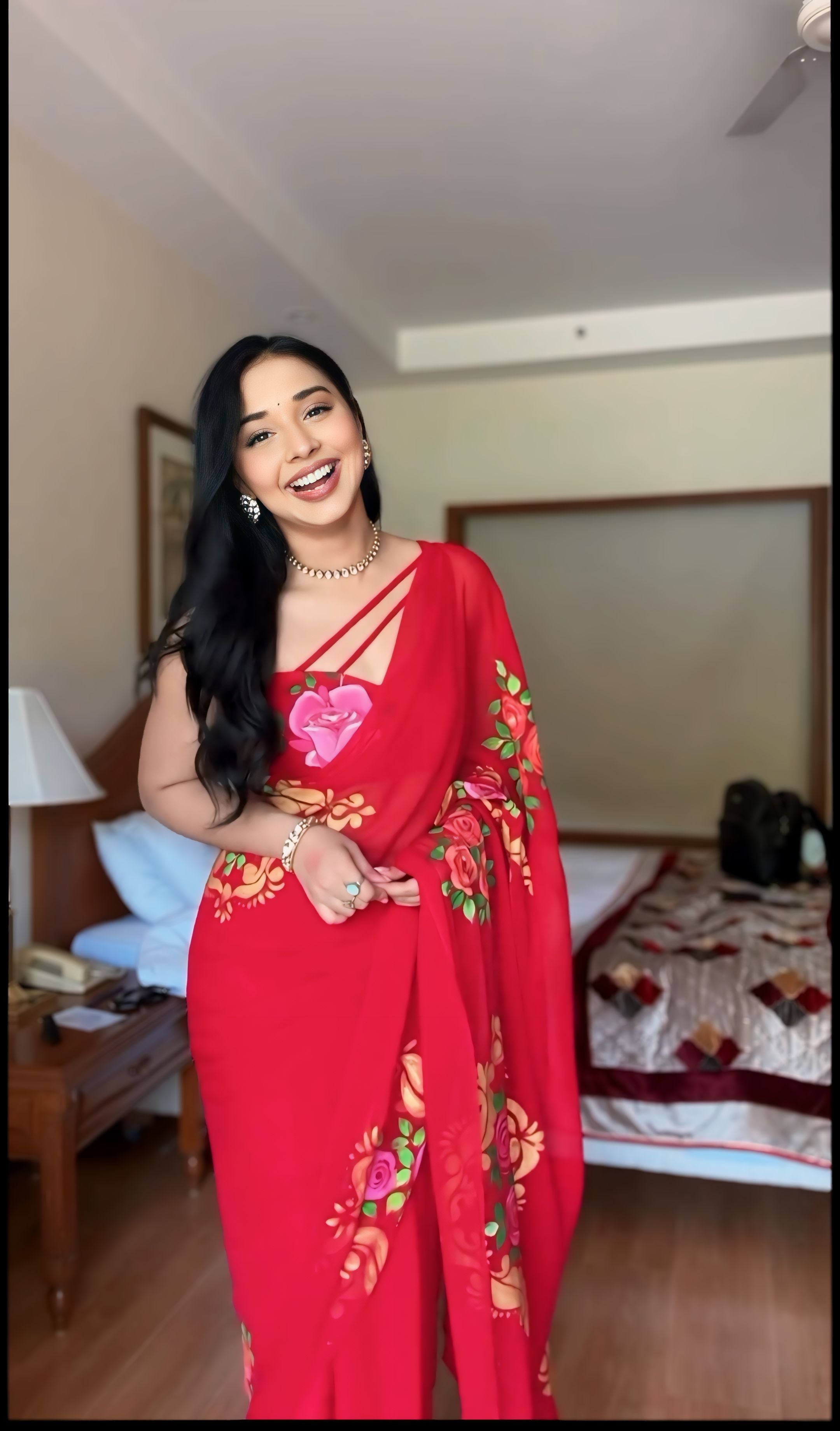 One Minute Ready To Wear Ruby Floral Pure Soft Georgette Silk Saree