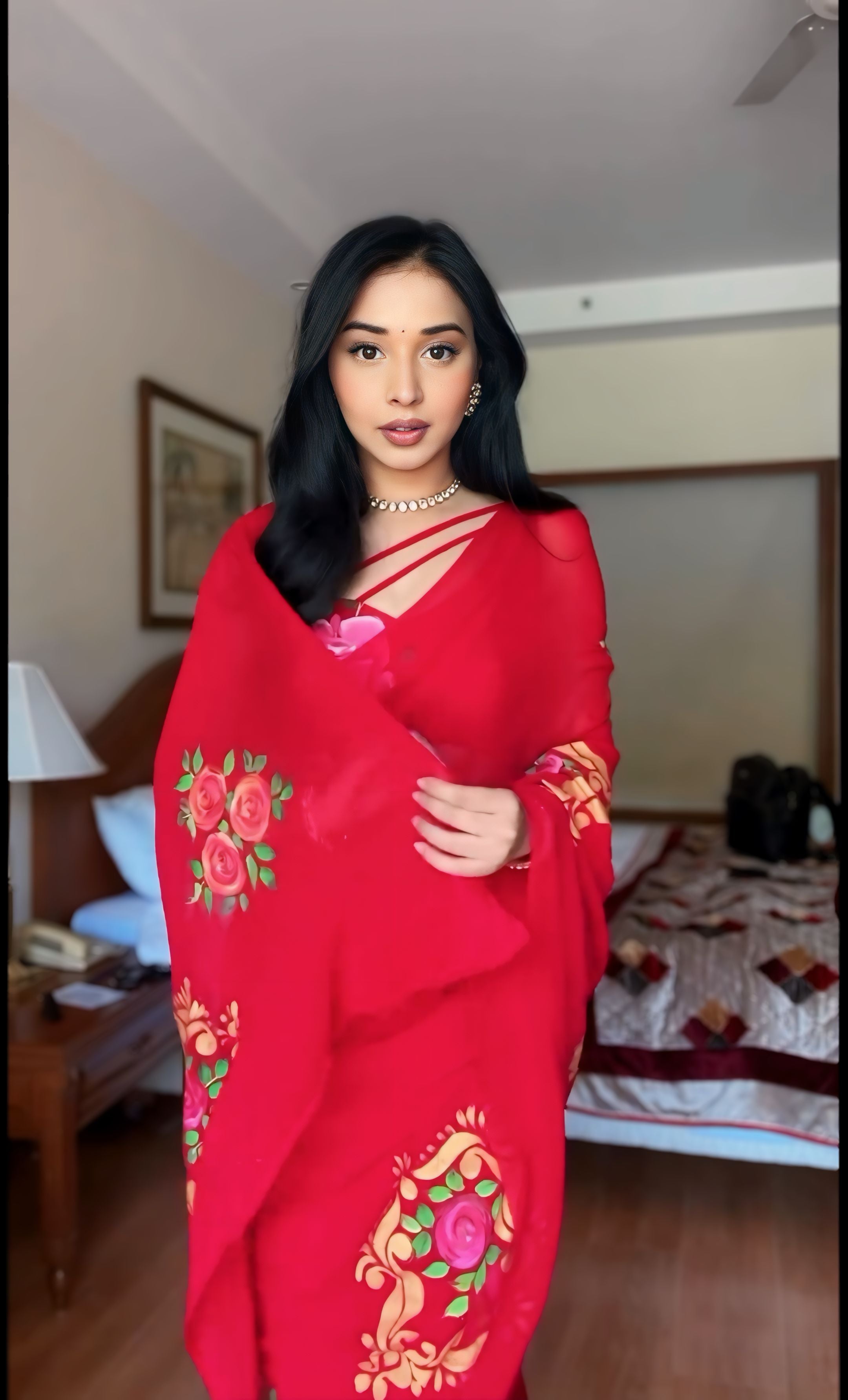 One Minute Ready To Wear Ruby Floral Pure Soft Georgette Silk Saree