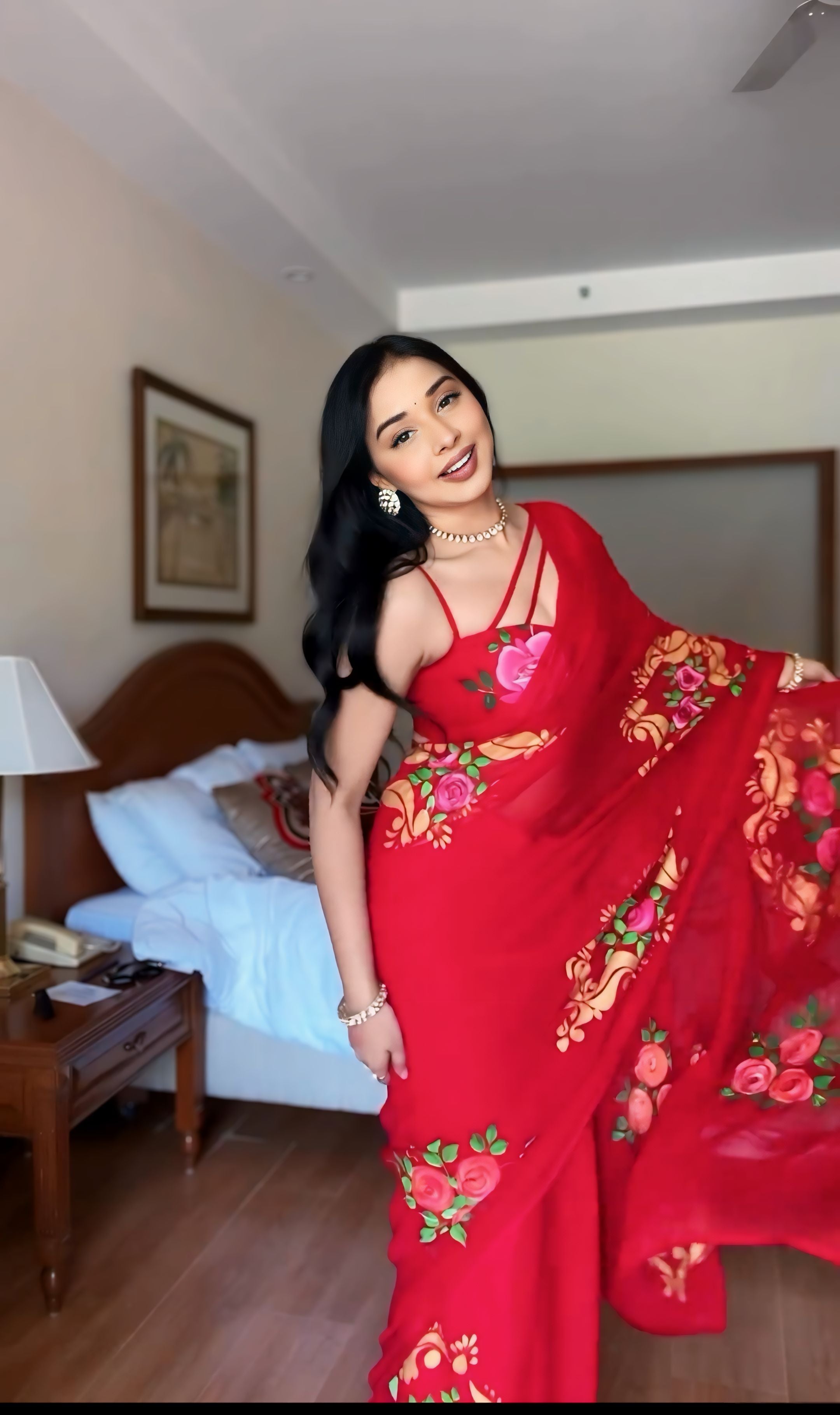 One Minute Ready To Wear Ruby Floral Pure Soft Georgette Silk Saree