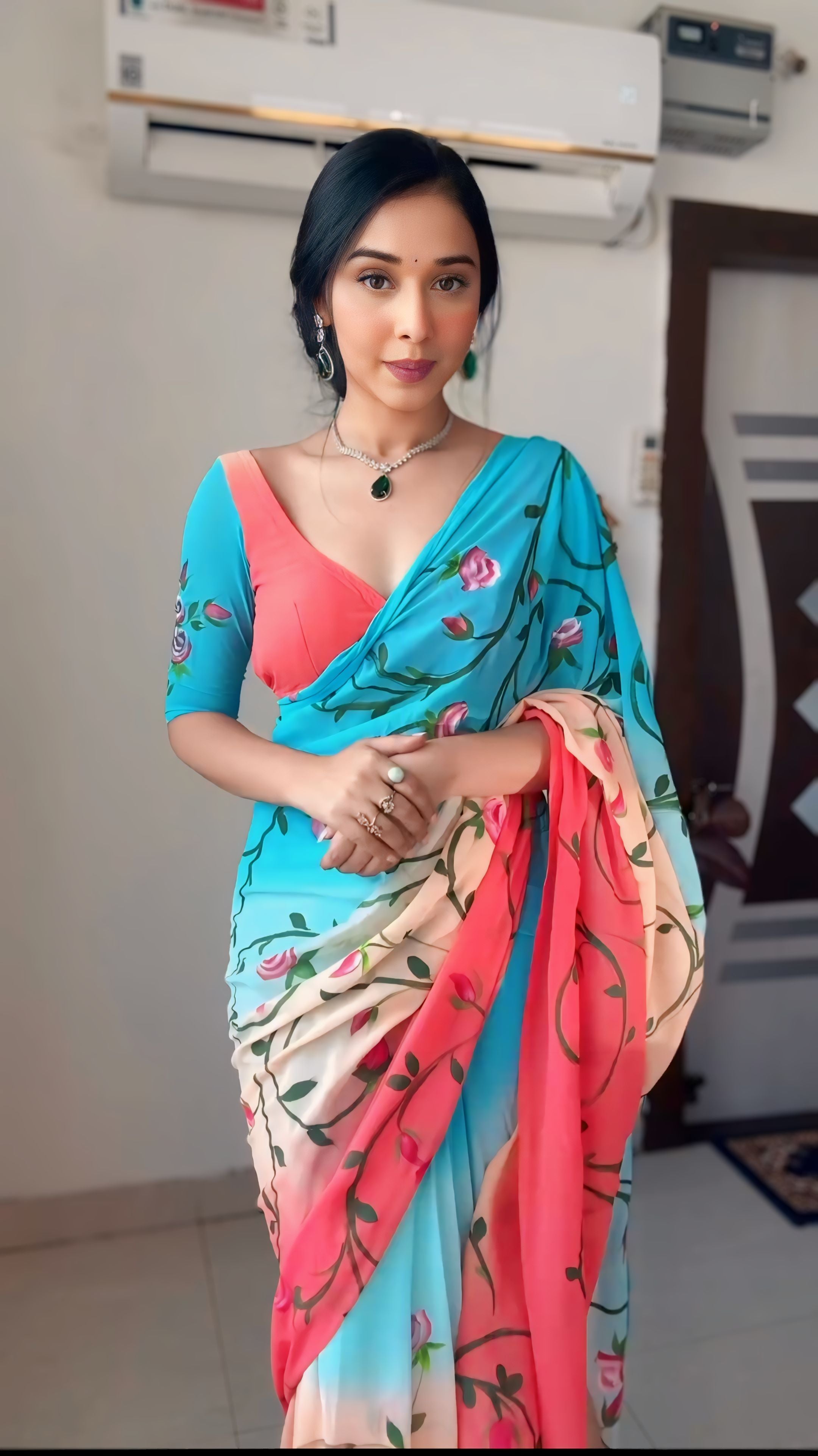 One Minute Ready To Wear RainbowWrap Pure Soft Georgette Silk Saree