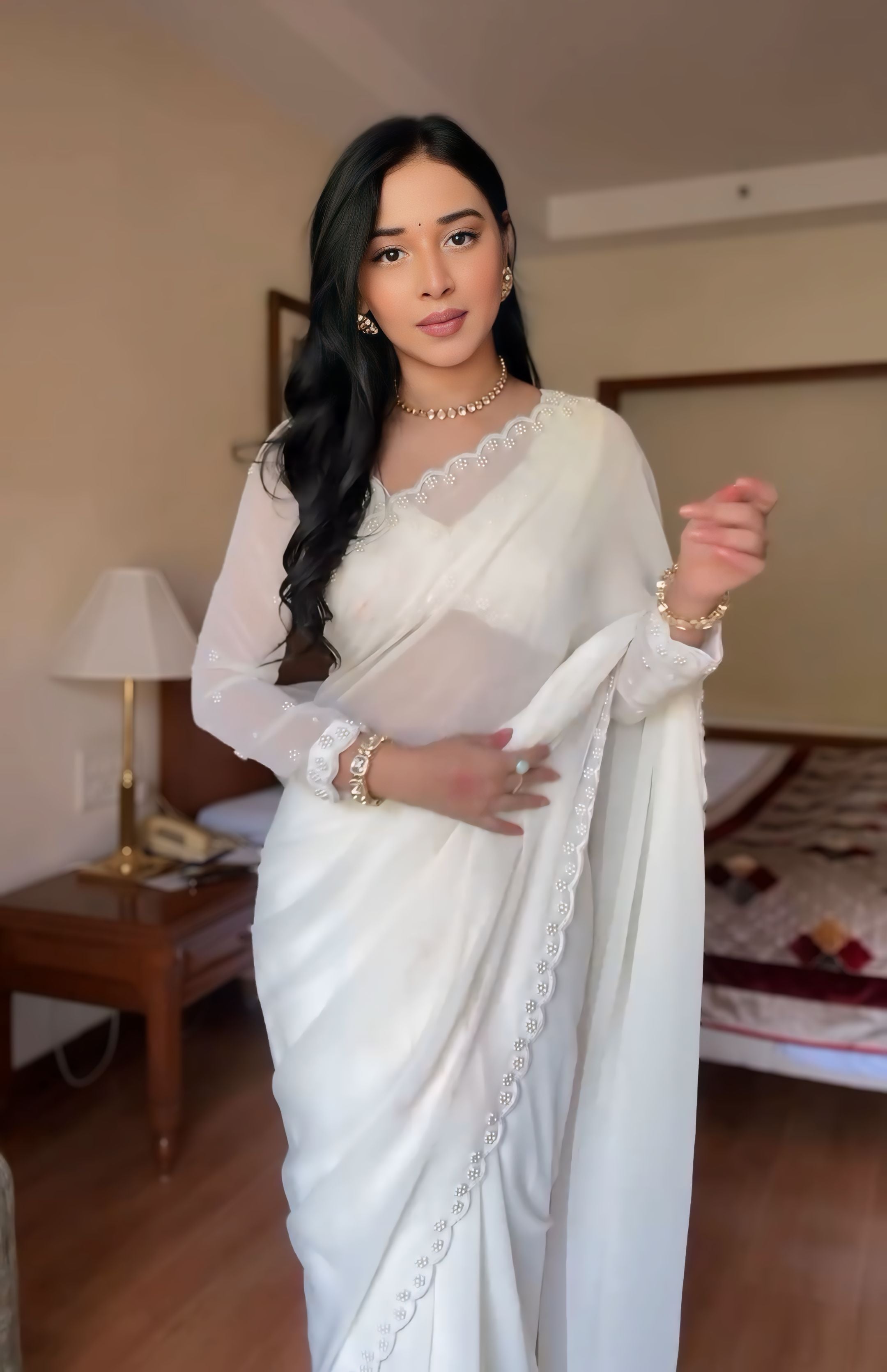 One Minute Ready To Wear Crystal Elegance Silk Printed Saree