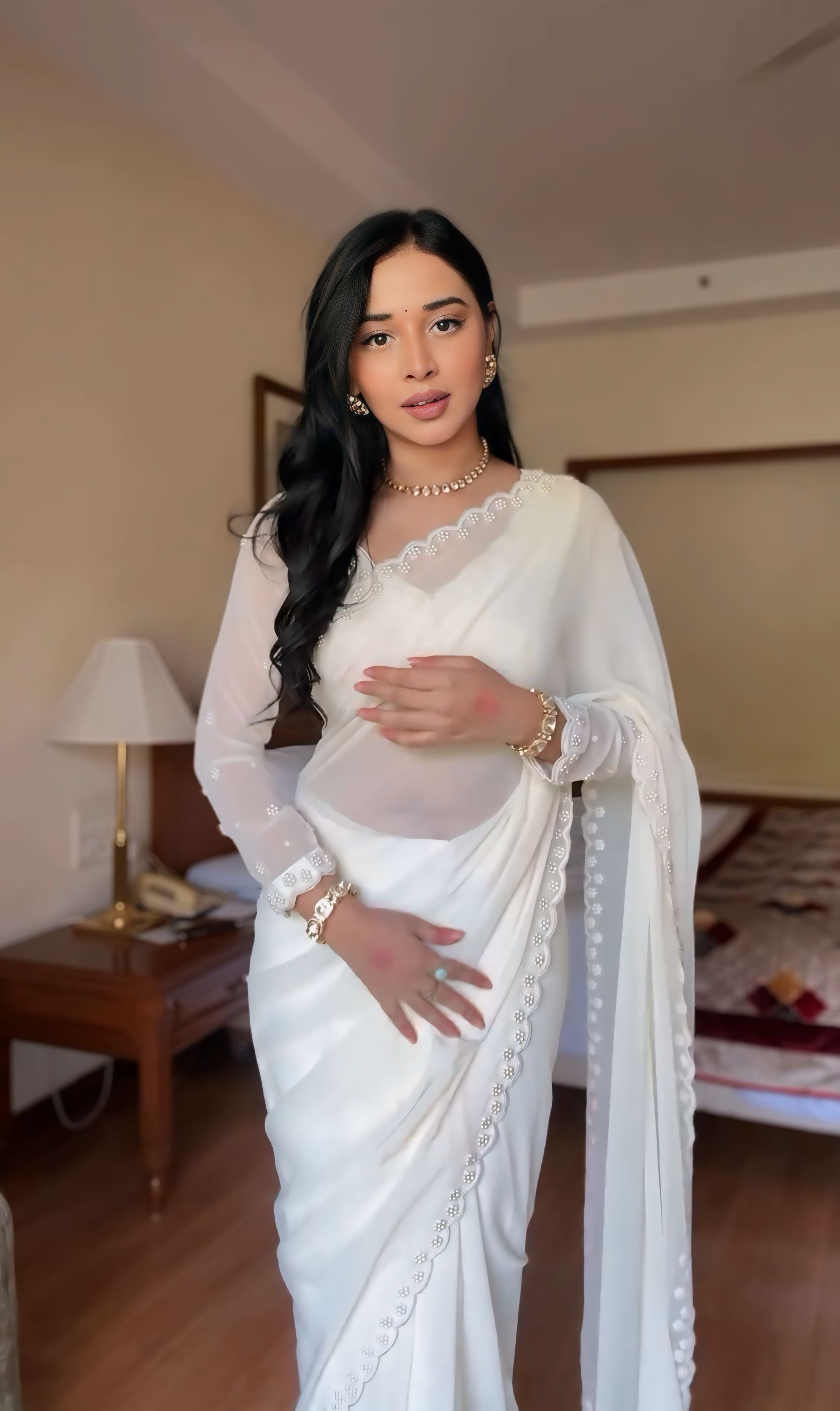 One Minute Ready To Wear Crystal Elegance Silk Printed Saree