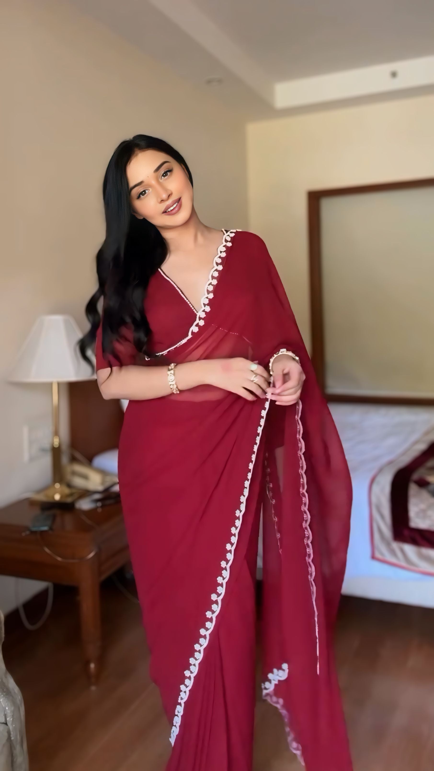 One Minute Ready To Wear Maroon Majesty Silk Printed Saree