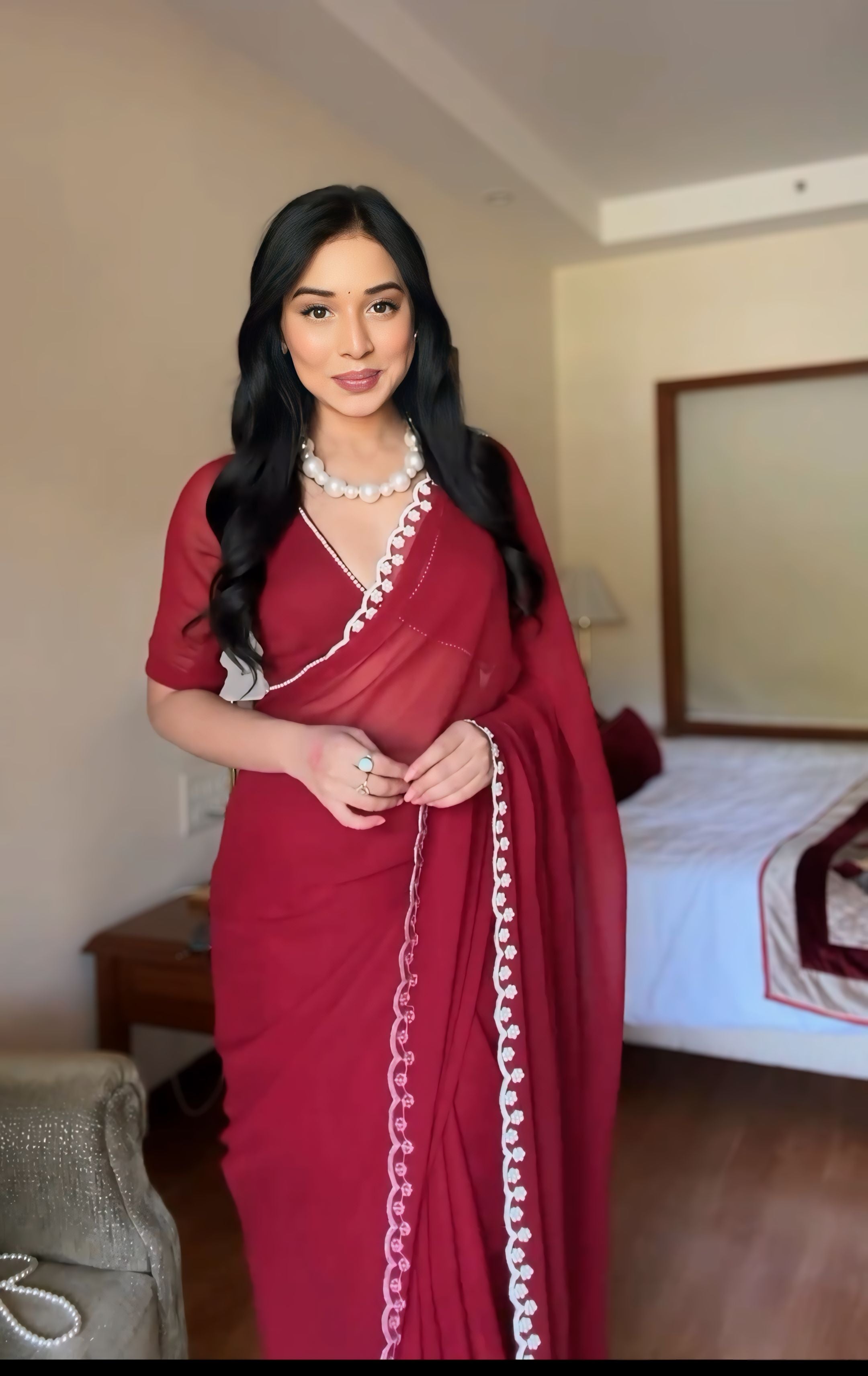 One Minute Ready To Wear Maroon Majesty Silk Printed Saree