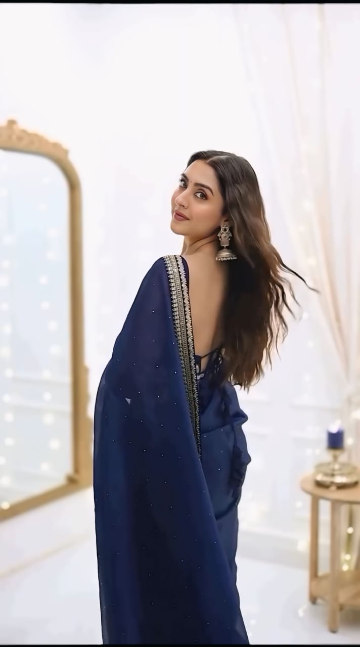New One Minute Ready To Wear Pure Soft Organza Silk Saree With Beautiful Diamond Work On Full Body And Beautiful Embroidery Lace Border with Same Unstiched Blouse Piece