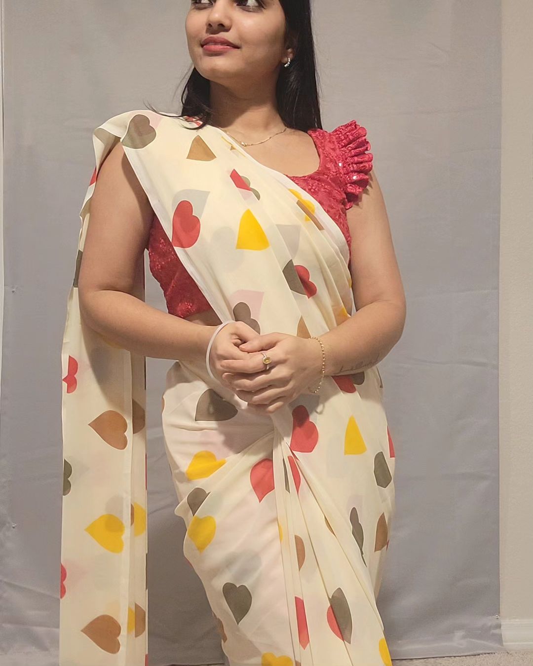 One Minute Ready To PureHeart Drape Pure Soft Georgette Silk Saree