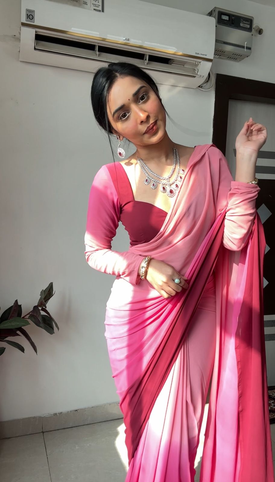 One Minute Ready To Blossom Pink Pure Soft Georgette Silk Saree