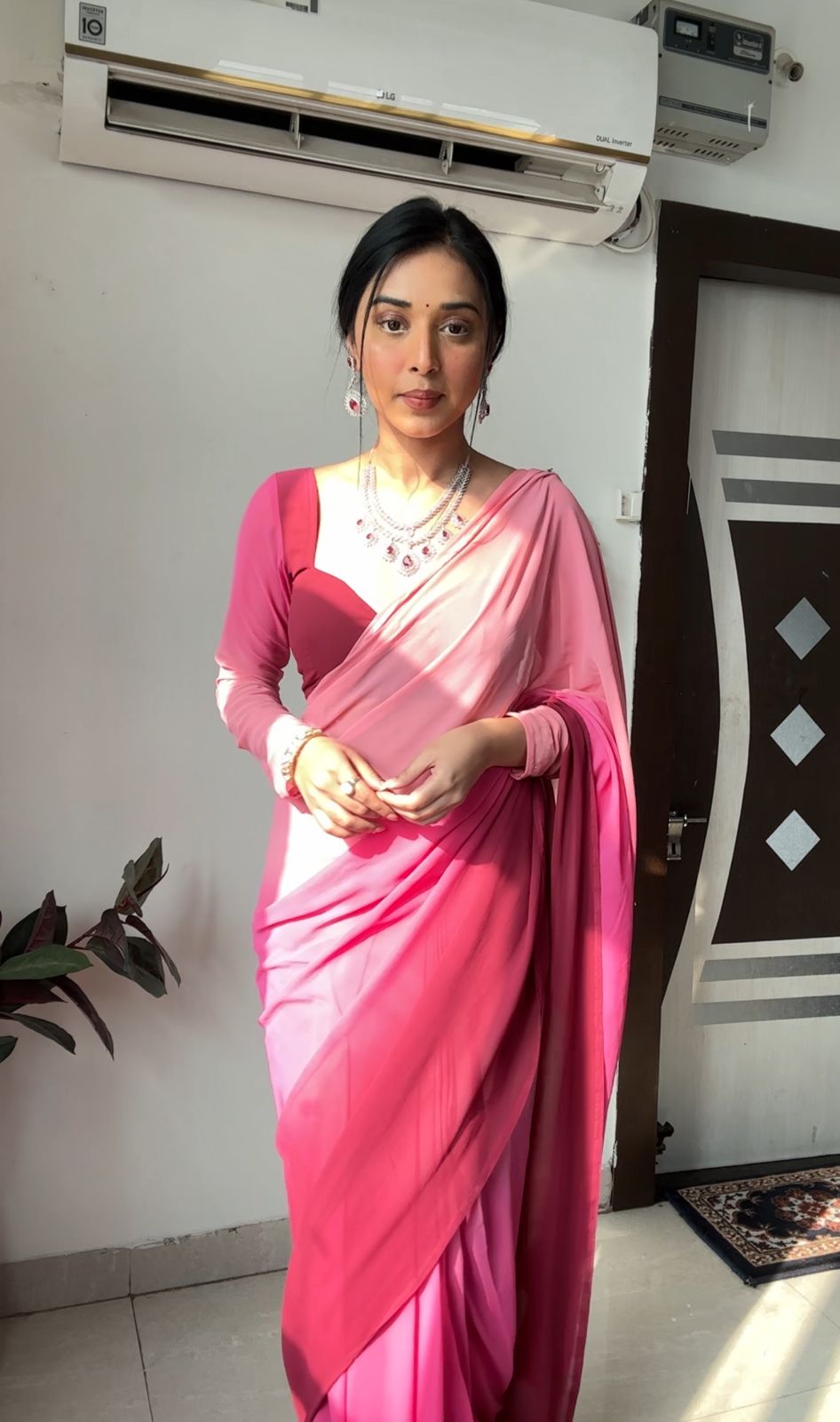 One Minute Ready To Blossom Pink Pure Soft Georgette Silk Saree
