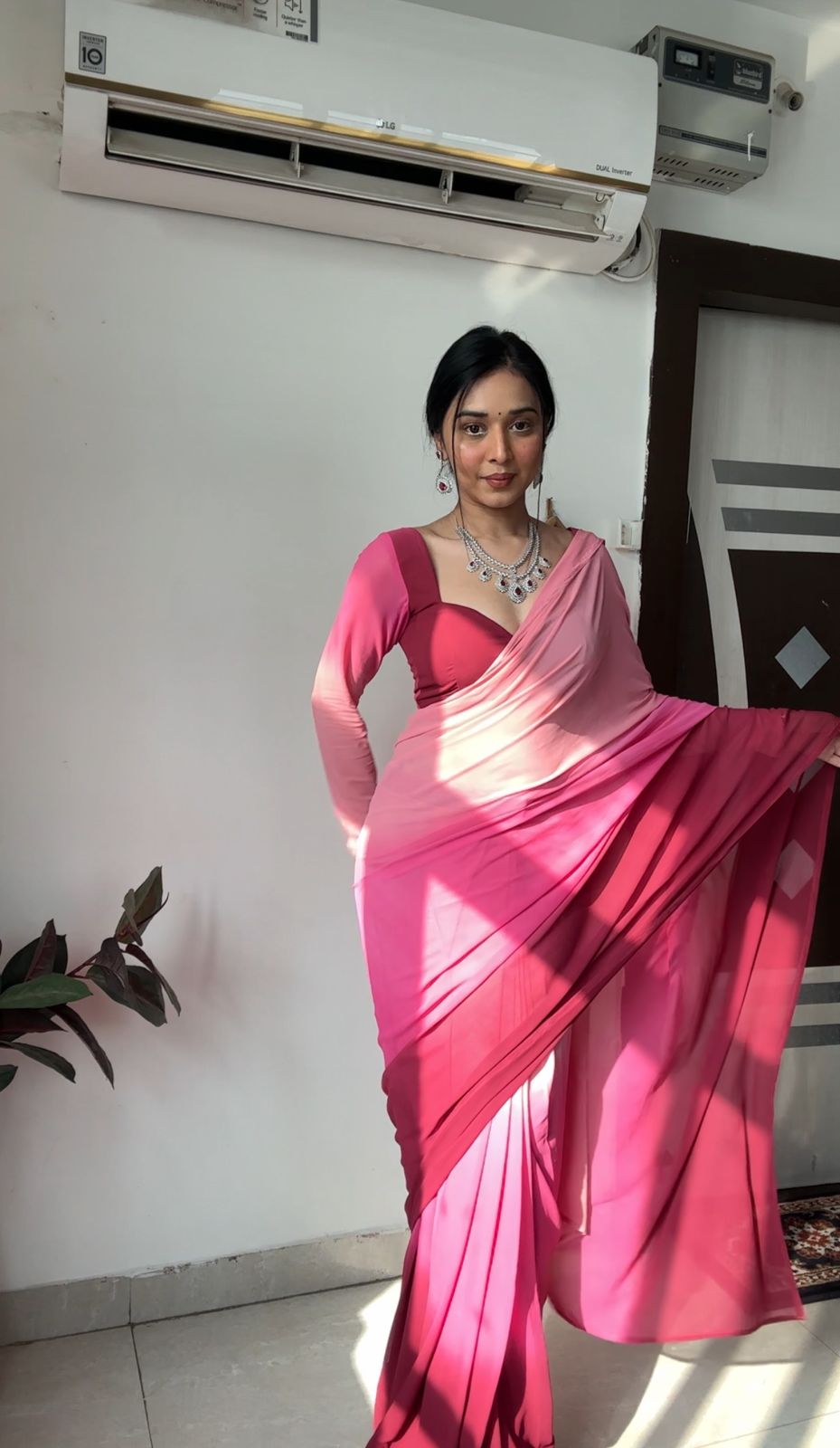 One Minute Ready To Blossom Pink Pure Soft Georgette Silk Saree