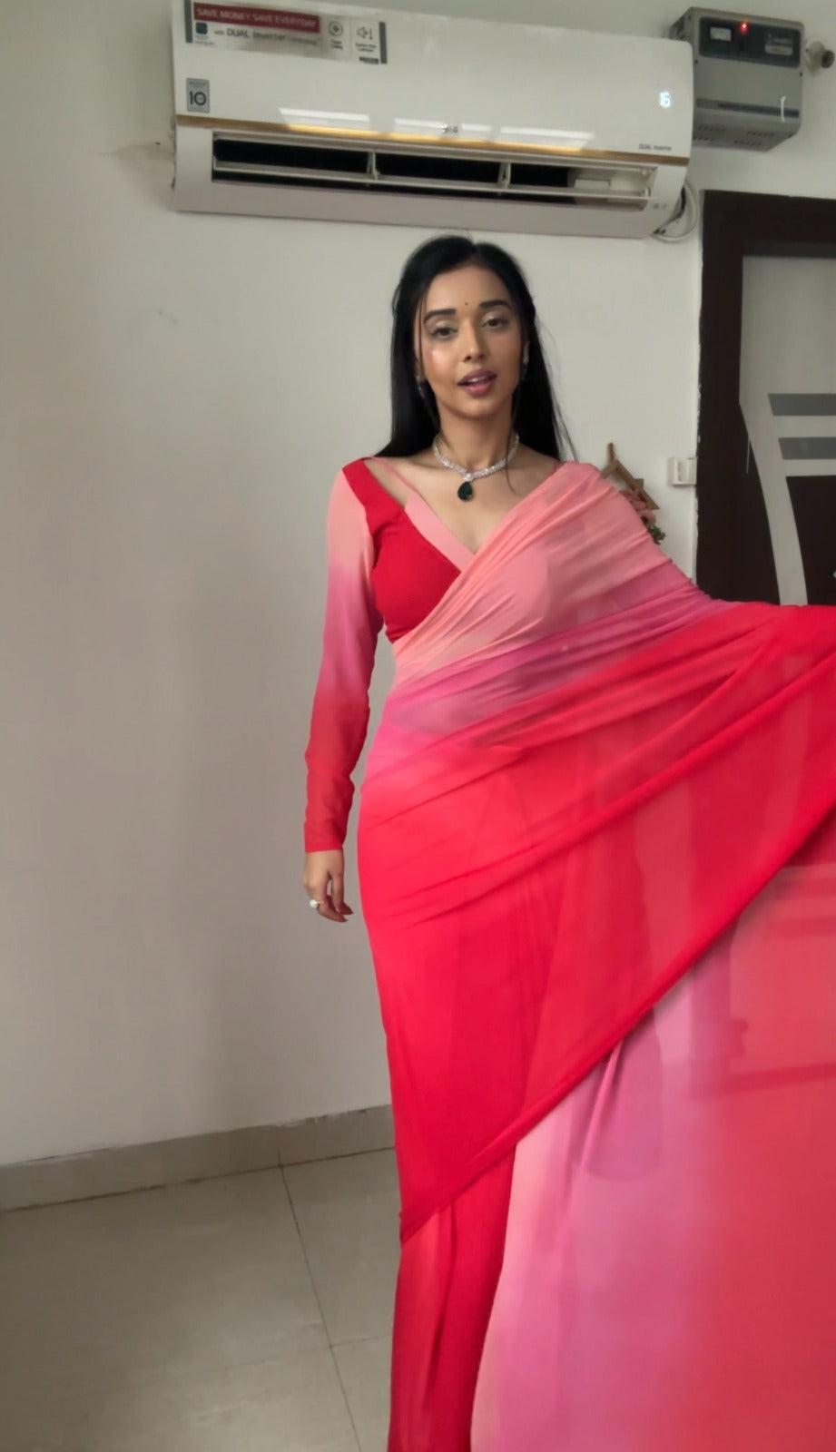 One Minute Ready To Rose Attire Wrap Pure Soft Georgette Silk Saree
