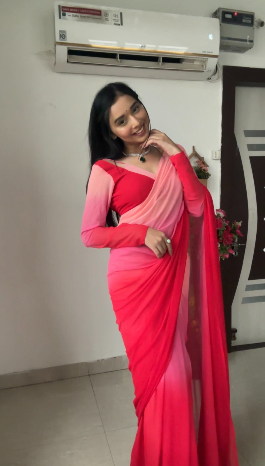 One Minute Ready To Rose Attire Wrap Pure Soft Georgette Silk Saree