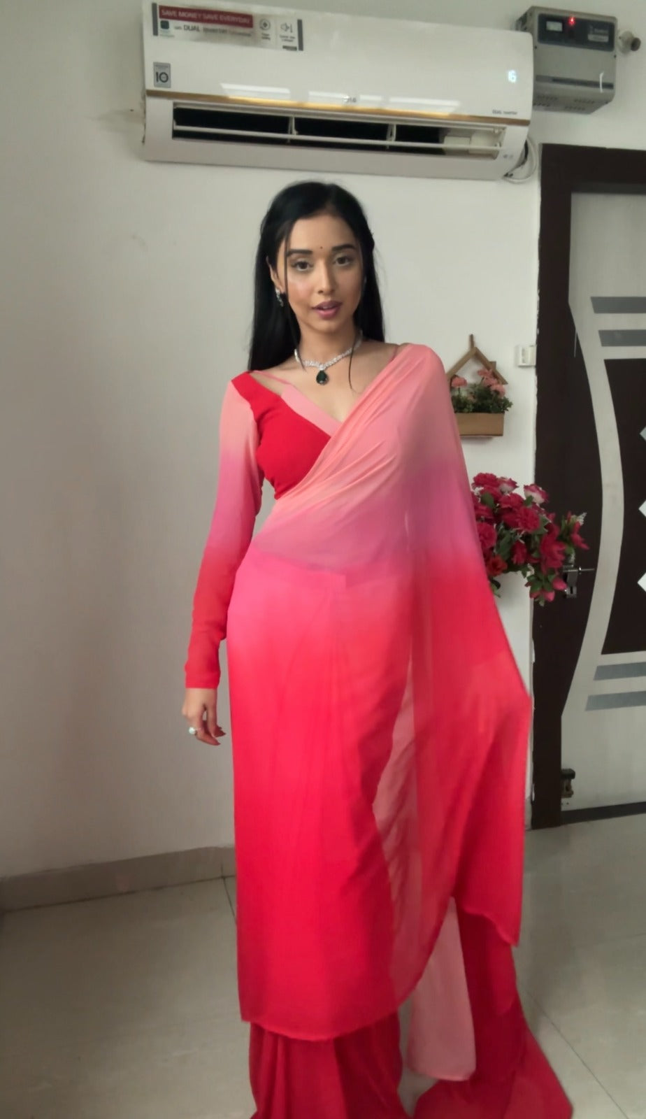 One Minute Ready To Rose Attire Wrap Pure Soft Georgette Silk Saree