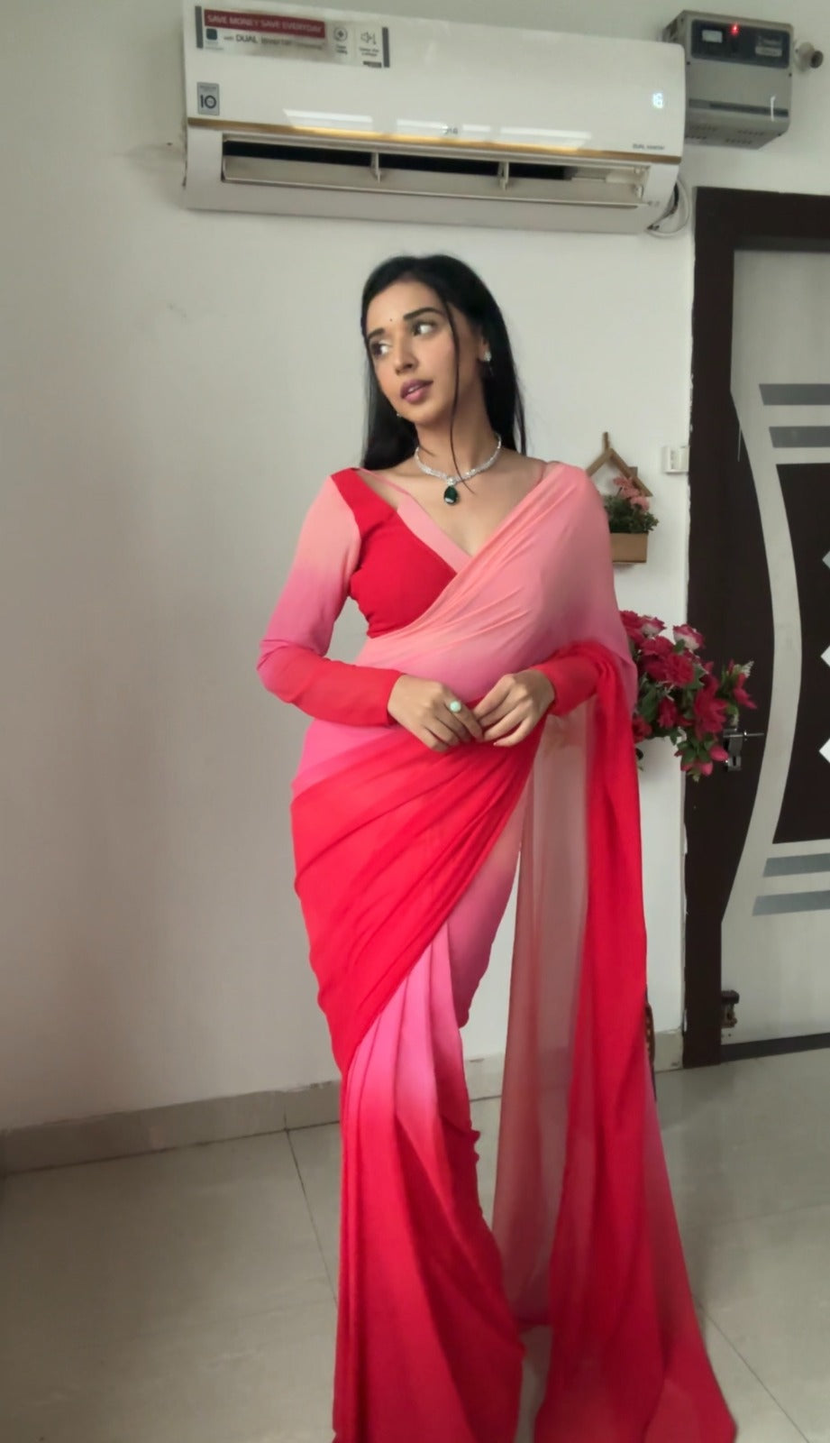 One Minute Ready To Rose Attire Wrap Pure Soft Georgette Silk Saree