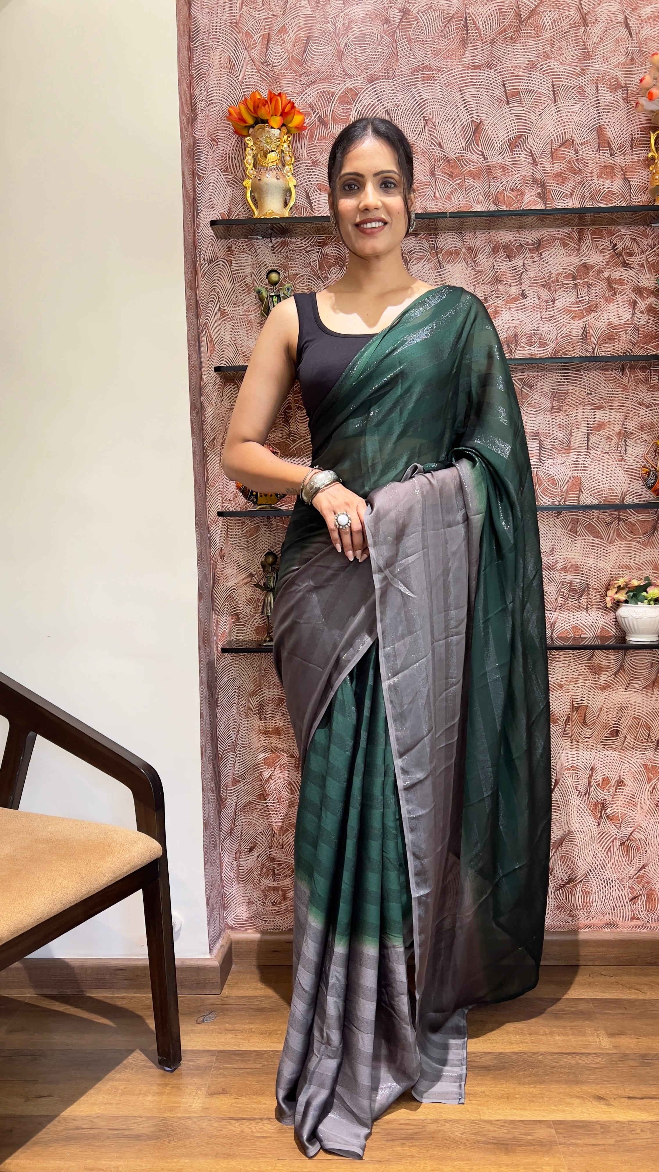 One Minute Ready To Wear New Premium Quality InnovativeGlow Nylone Rimzim saree