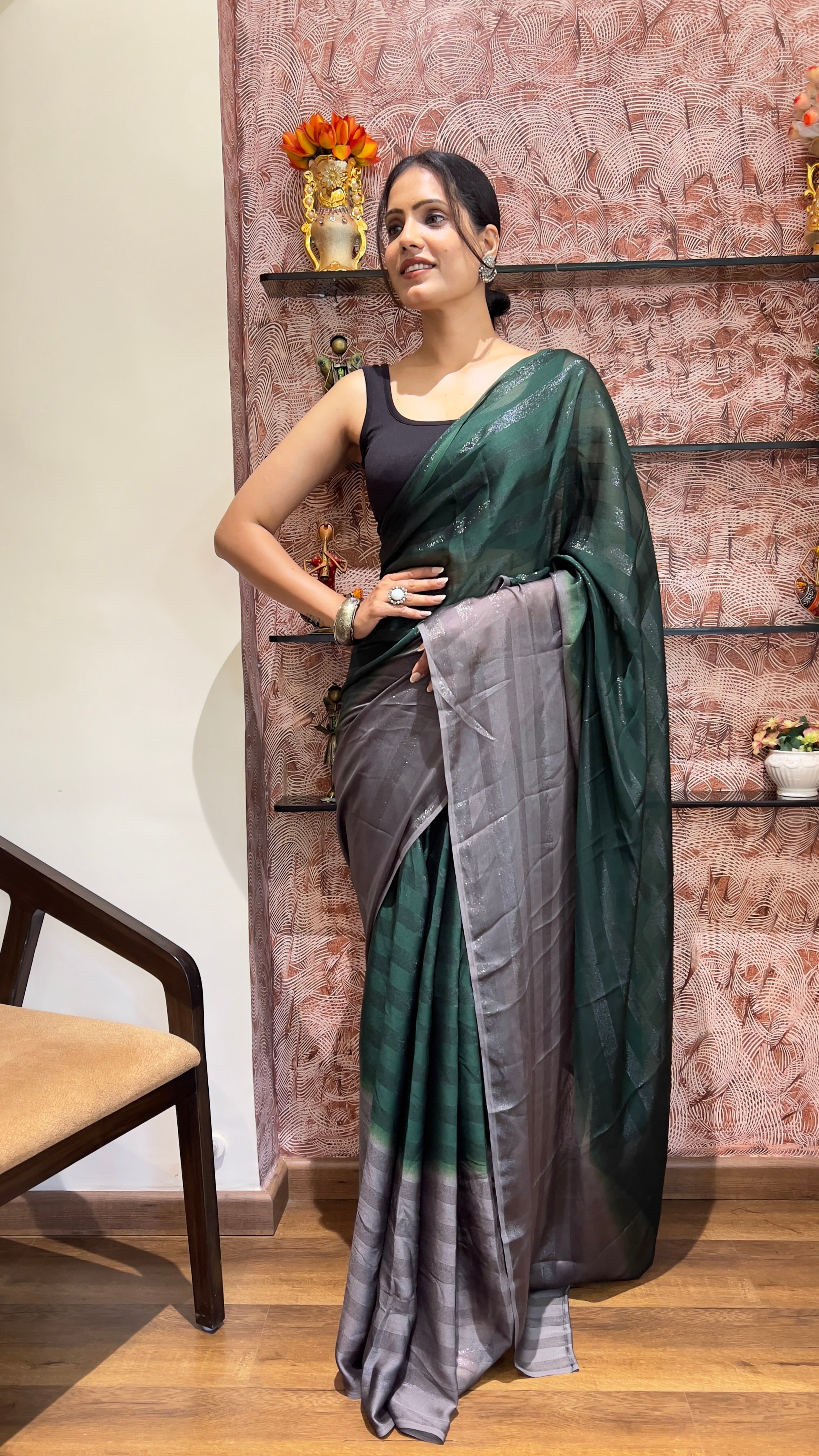 One Minute Ready To Wear New Premium Quality InnovativeGlow Nylone Rimzim saree