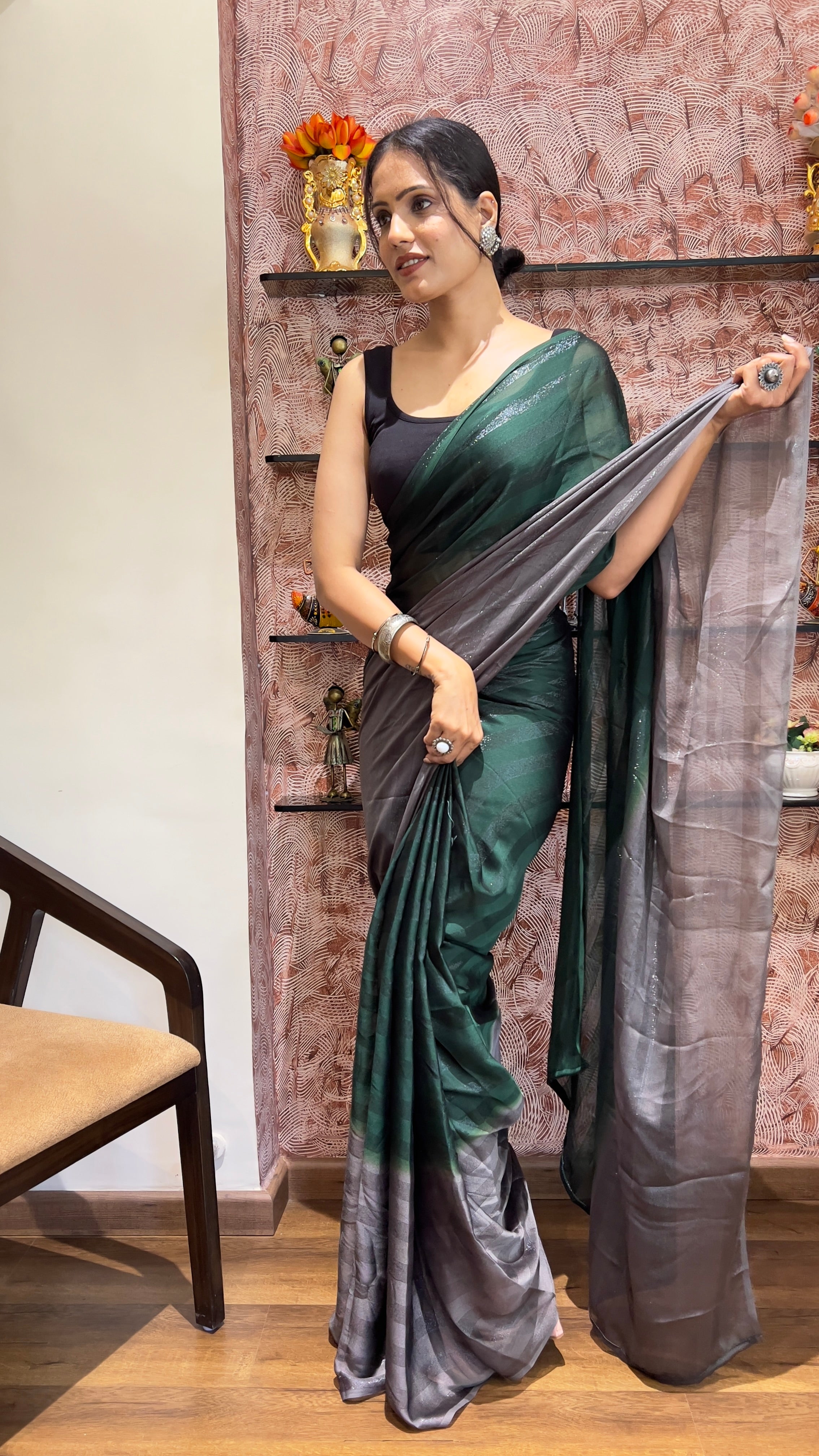 One Minute Ready To Wear New Premium Quality InnovativeGlow Nylone Rimzim saree