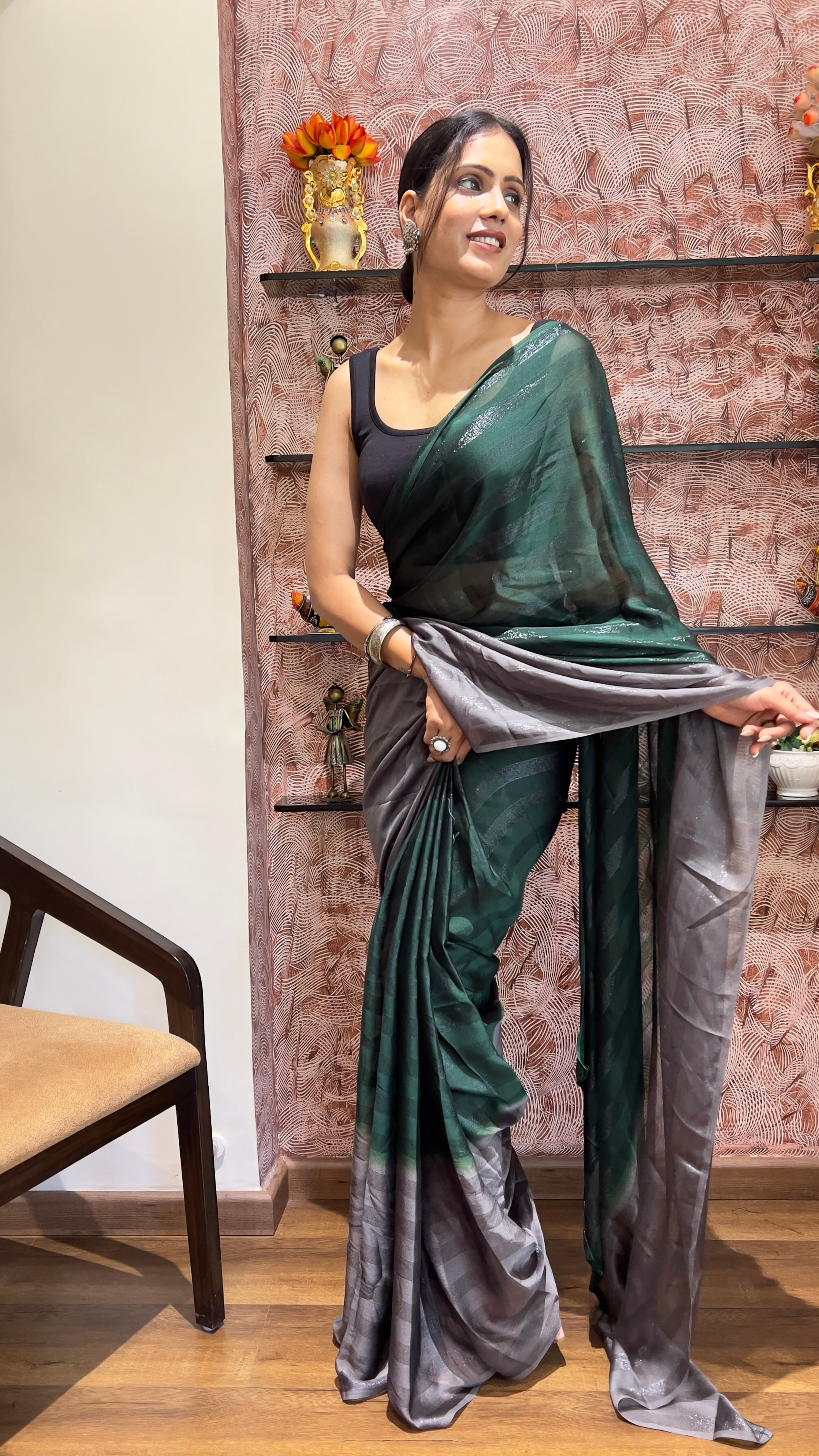 One Minute Ready To Wear New Premium Quality InnovativeGlow Nylone Rimzim saree