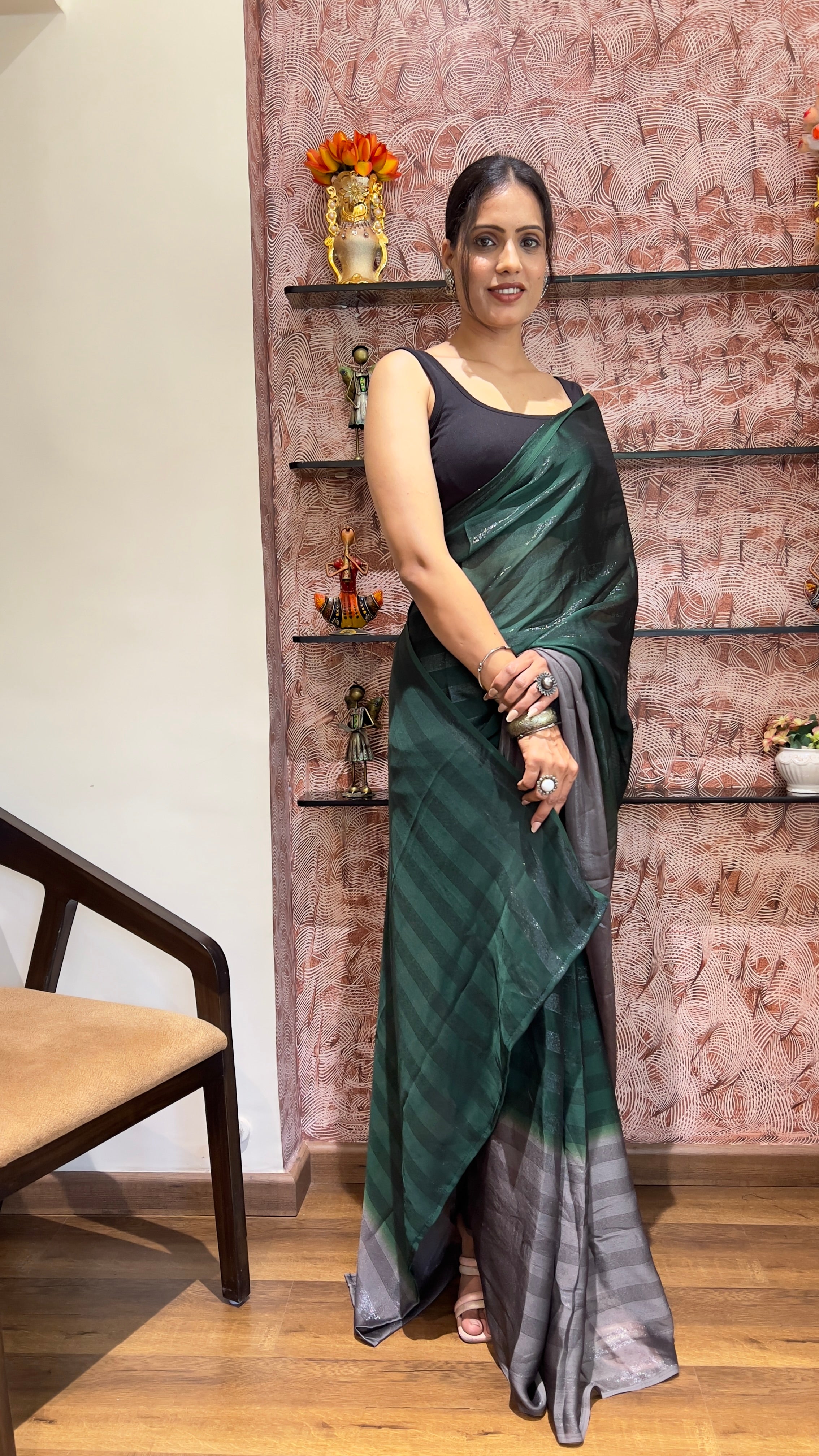 One Minute Ready To Wear New Premium Quality InnovativeGlow Nylone Rimzim saree