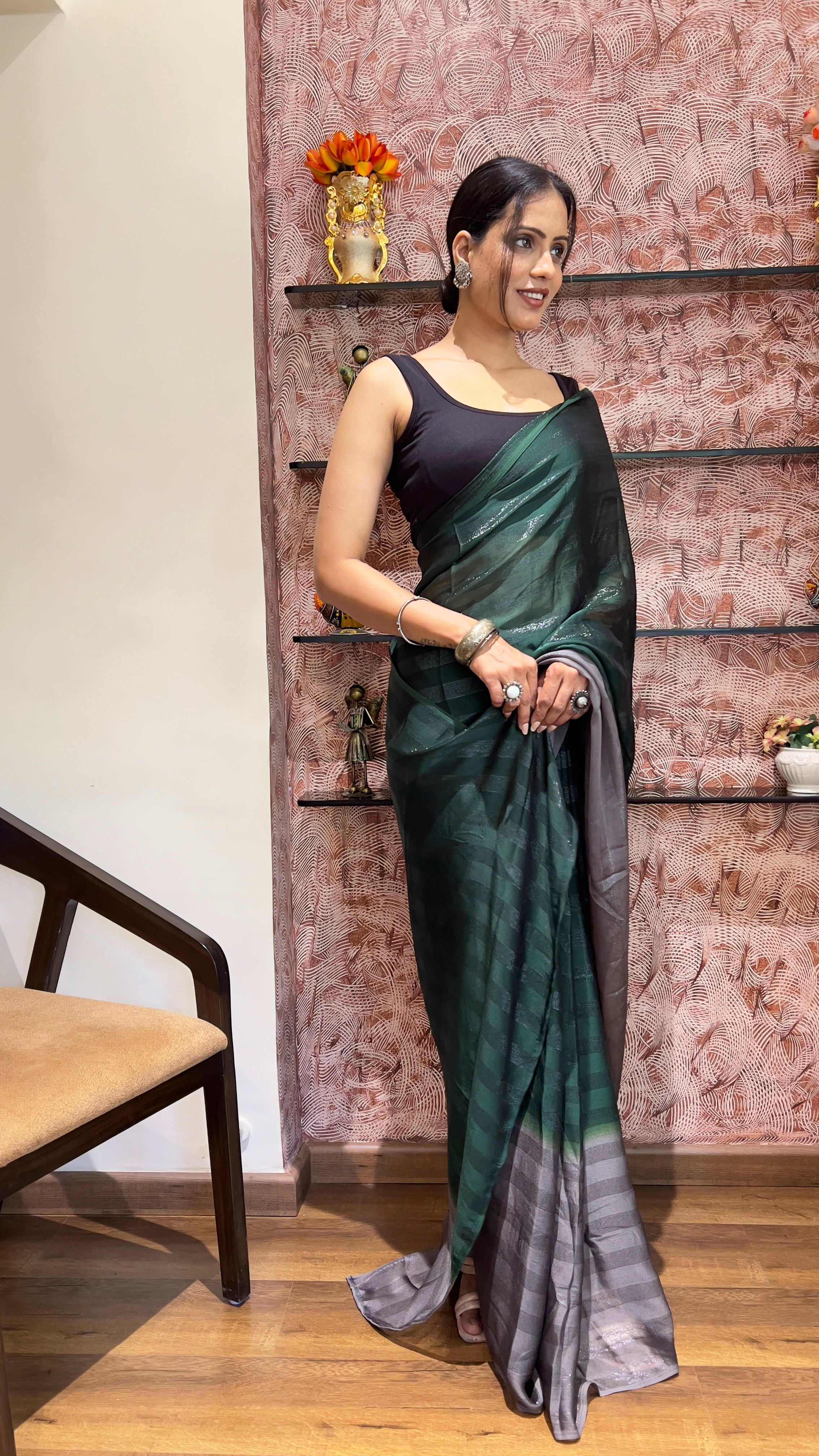 One Minute Ready To Wear New Premium Quality InnovativeGlow Nylone Rimzim saree