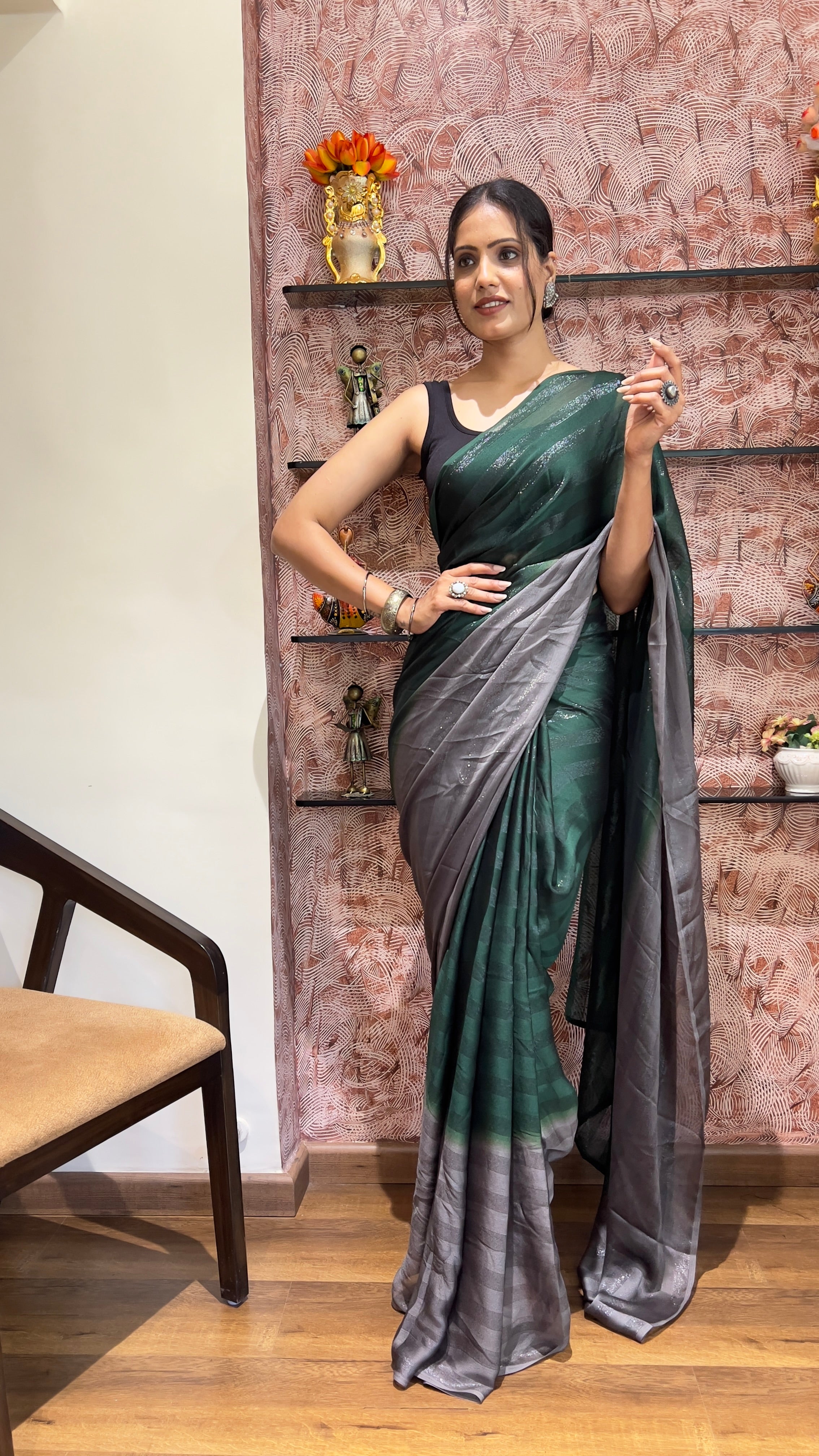 One Minute Ready To Wear New Premium Quality InnovativeGlow Nylone Rimzim saree