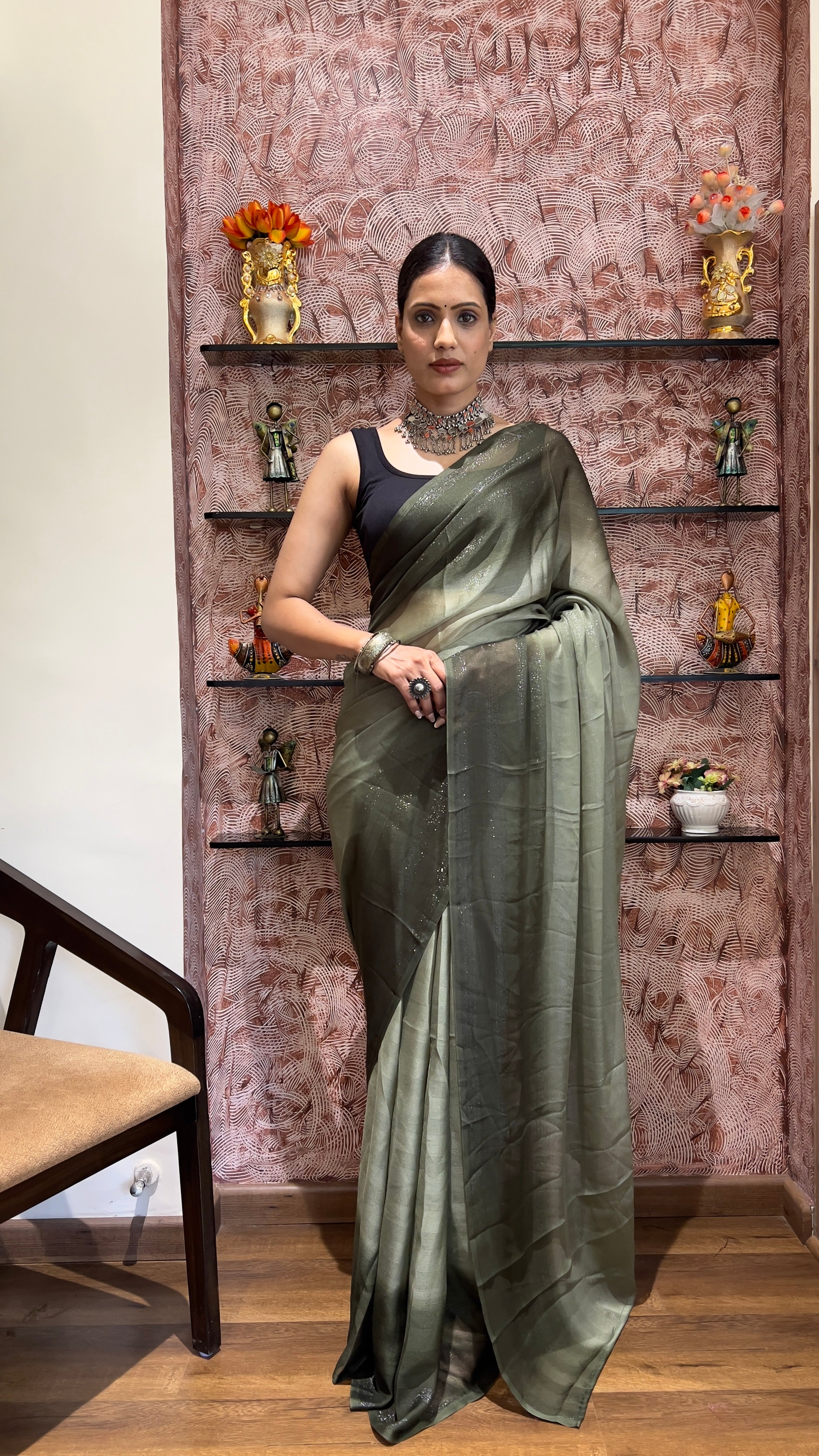 One Minute Ready To Wear New Premium Quality SoftGlow Snuggler Nylone Rimzim saree