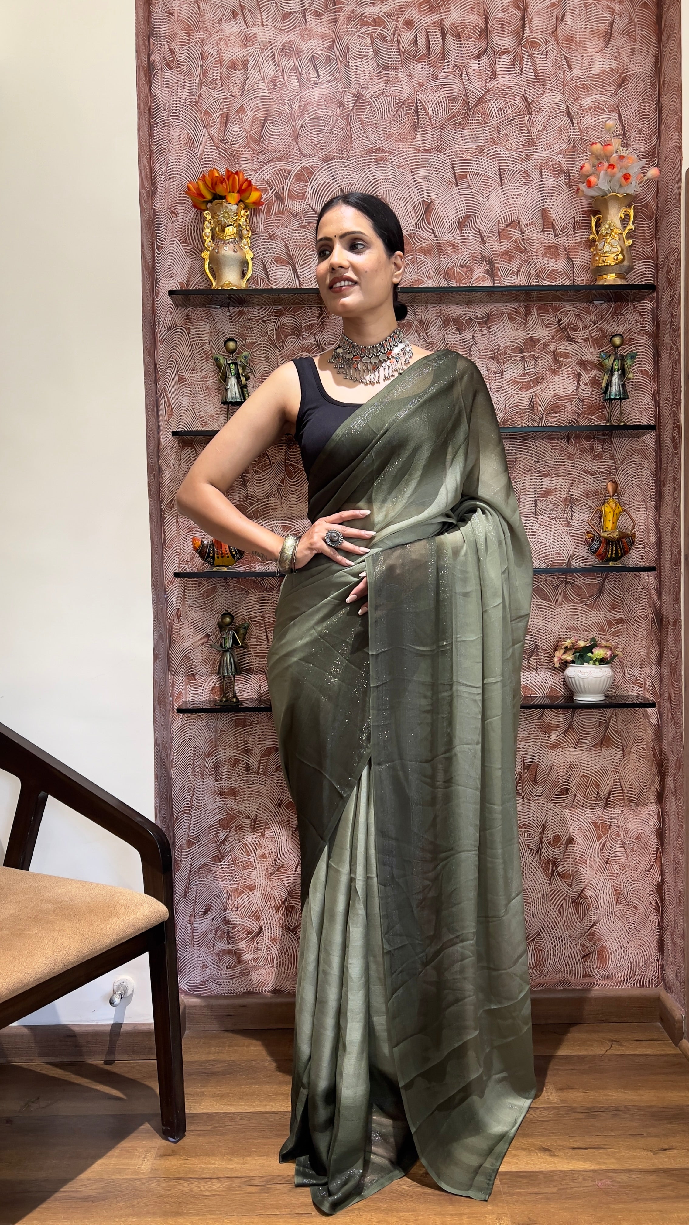 One Minute Ready To Wear New Premium Quality SoftGlow Snuggler Nylone Rimzim saree