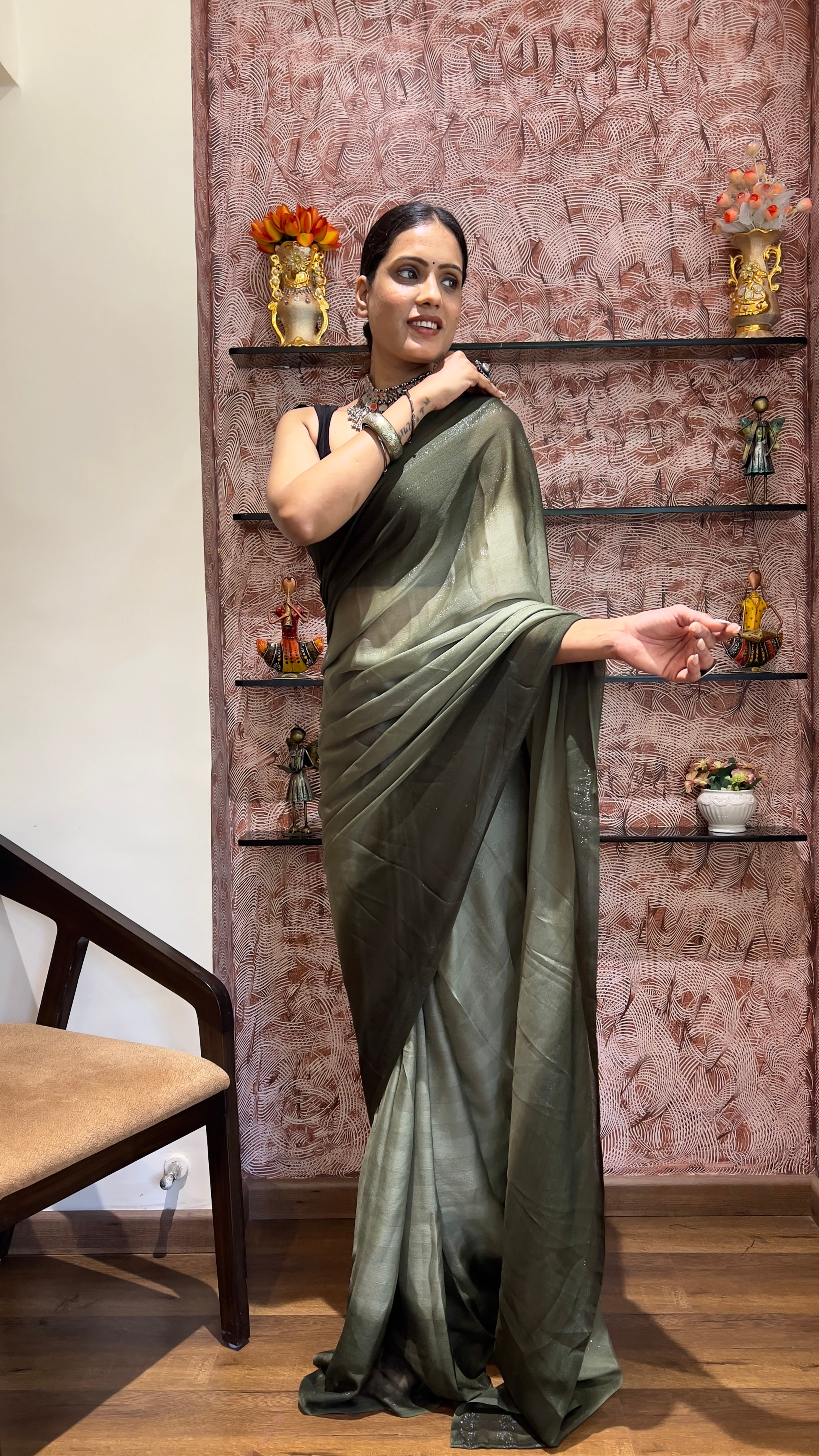 One Minute Ready To Wear New Premium Quality SoftGlow Snuggler Nylone Rimzim saree