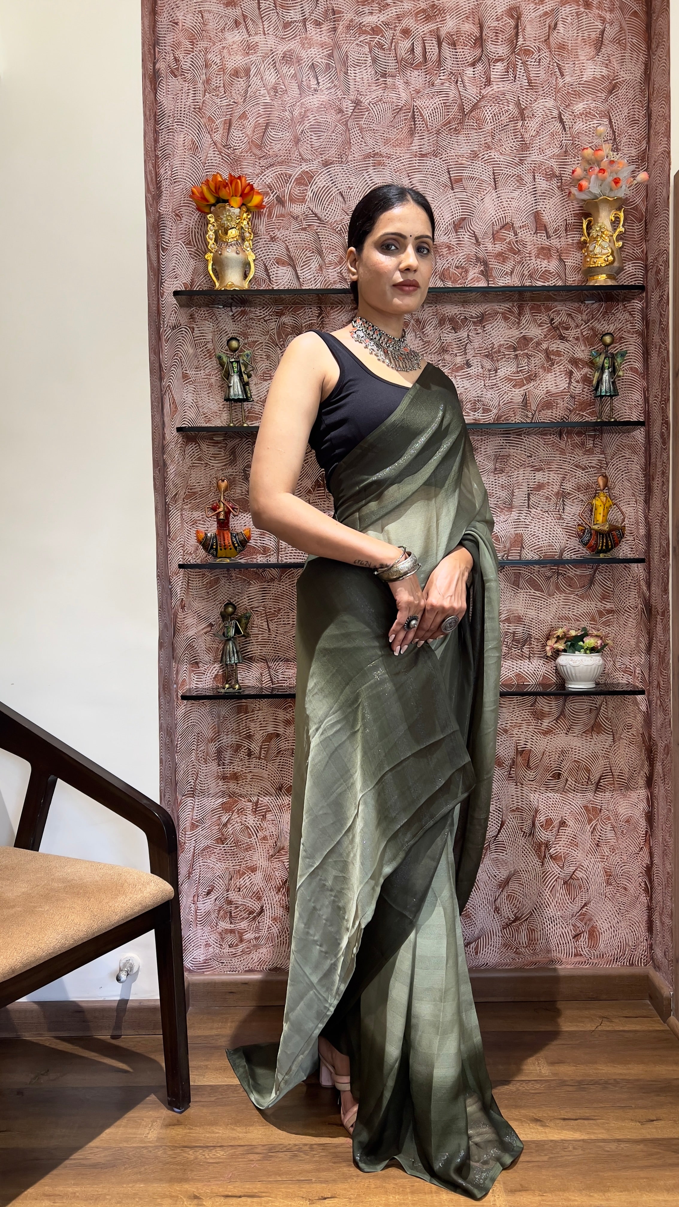 One Minute Ready To Wear New Premium Quality SoftGlow Snuggler Nylone Rimzim saree