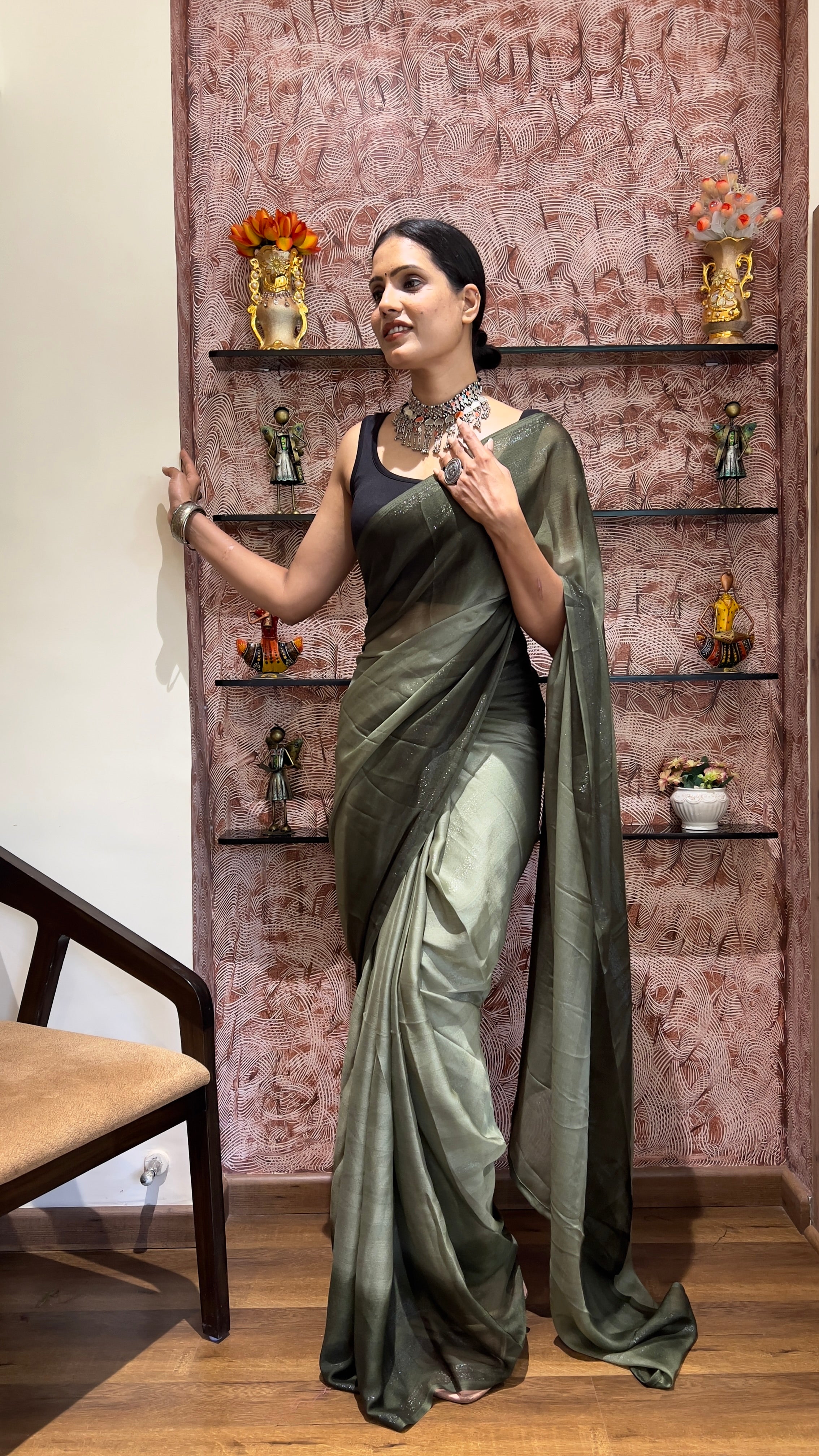 One Minute Ready To Wear New Premium Quality SoftGlow Snuggler Nylone Rimzim saree