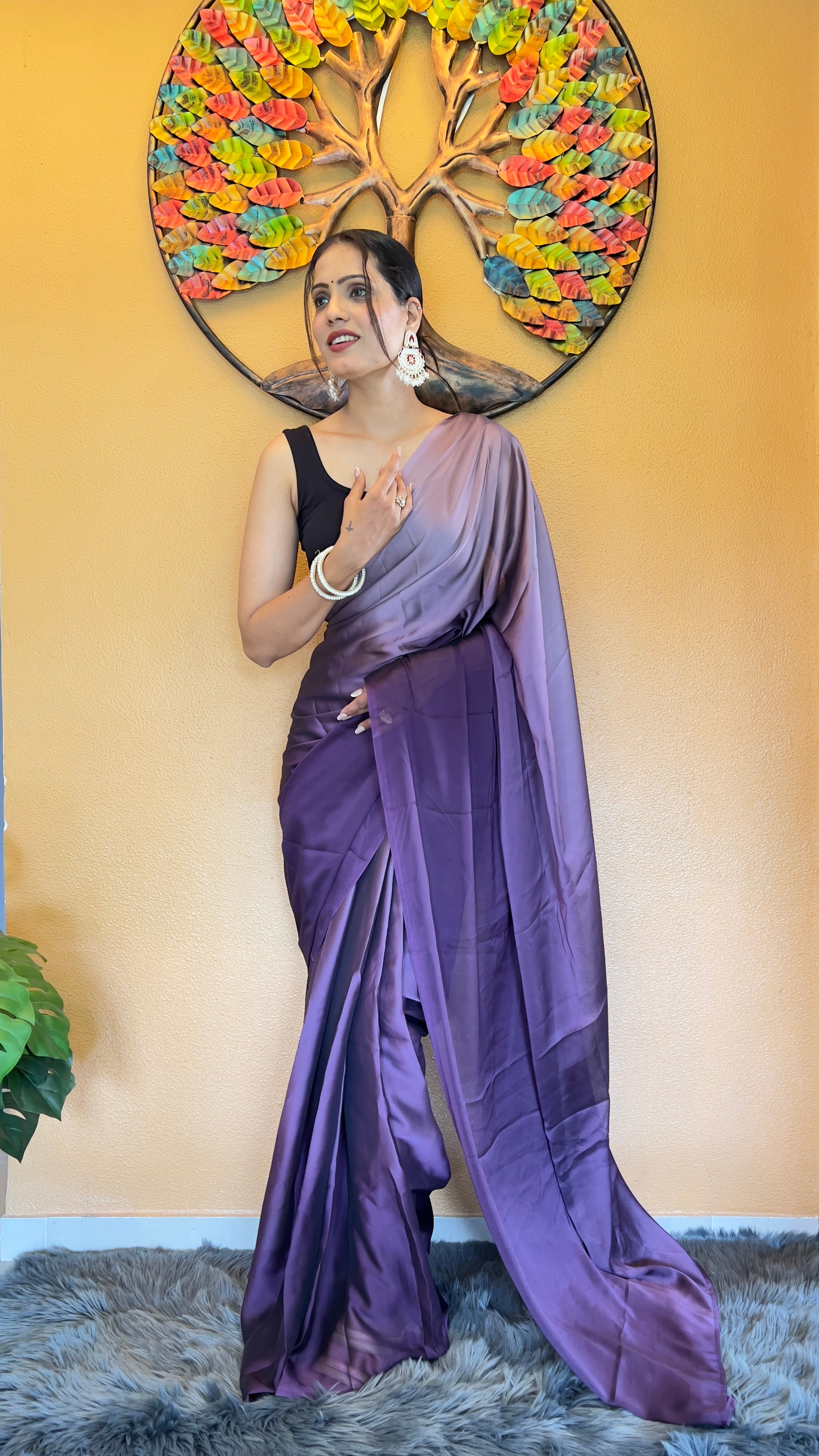 One Minute Ready To Wear New Premium Quality LavenderDrift TreeDrape Saree