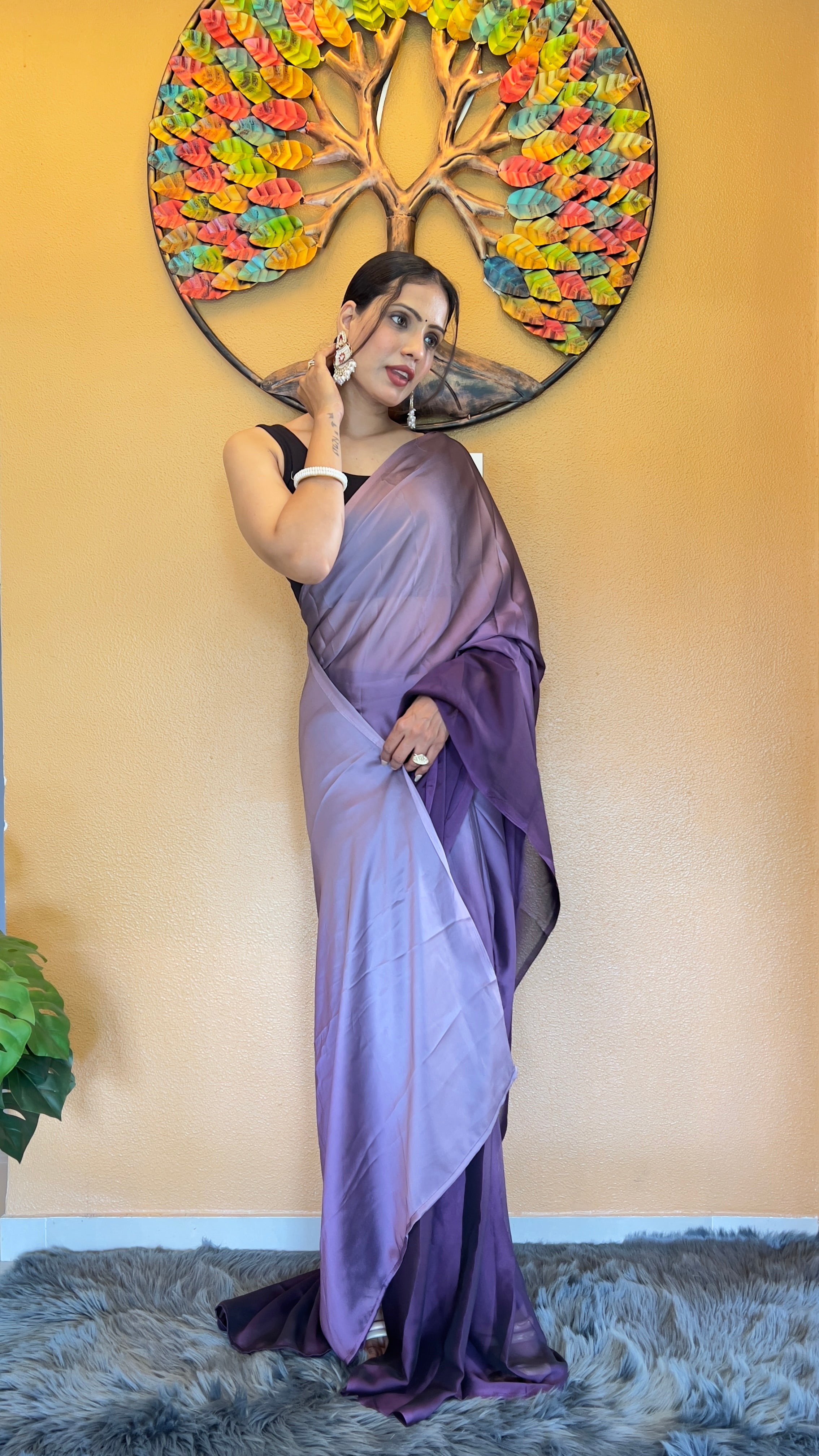 One Minute Ready To Wear New Premium Quality LavenderDrift TreeDrape Saree