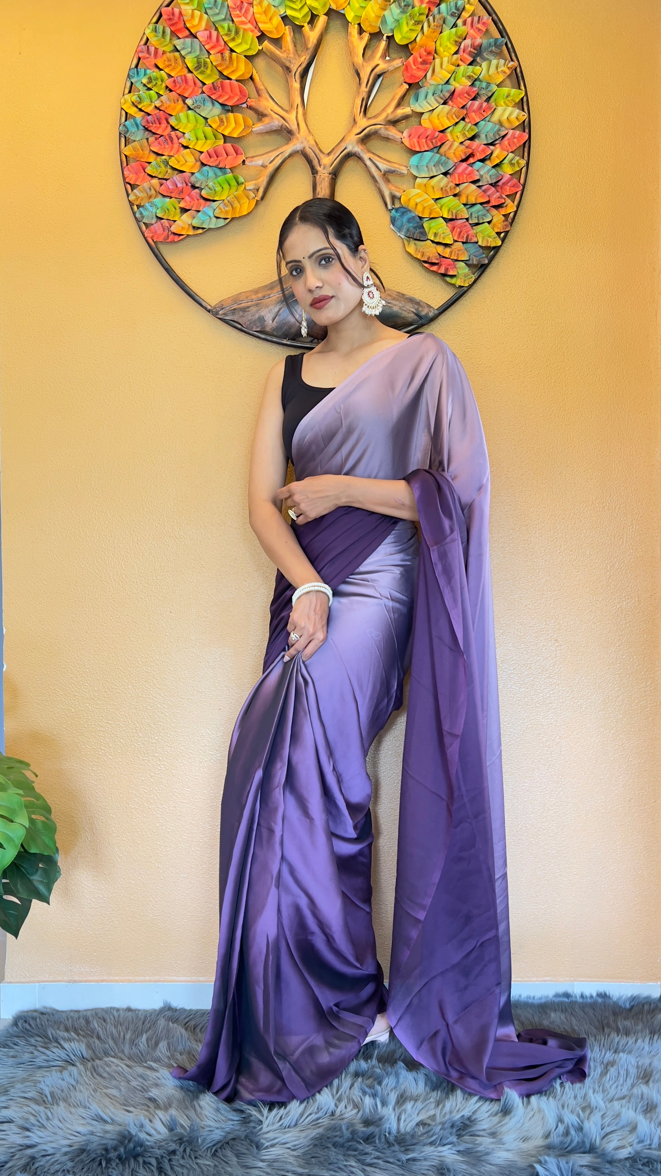 Bansuri One Minute Ready To Wear Purple Saree With Unstiched Blouse
