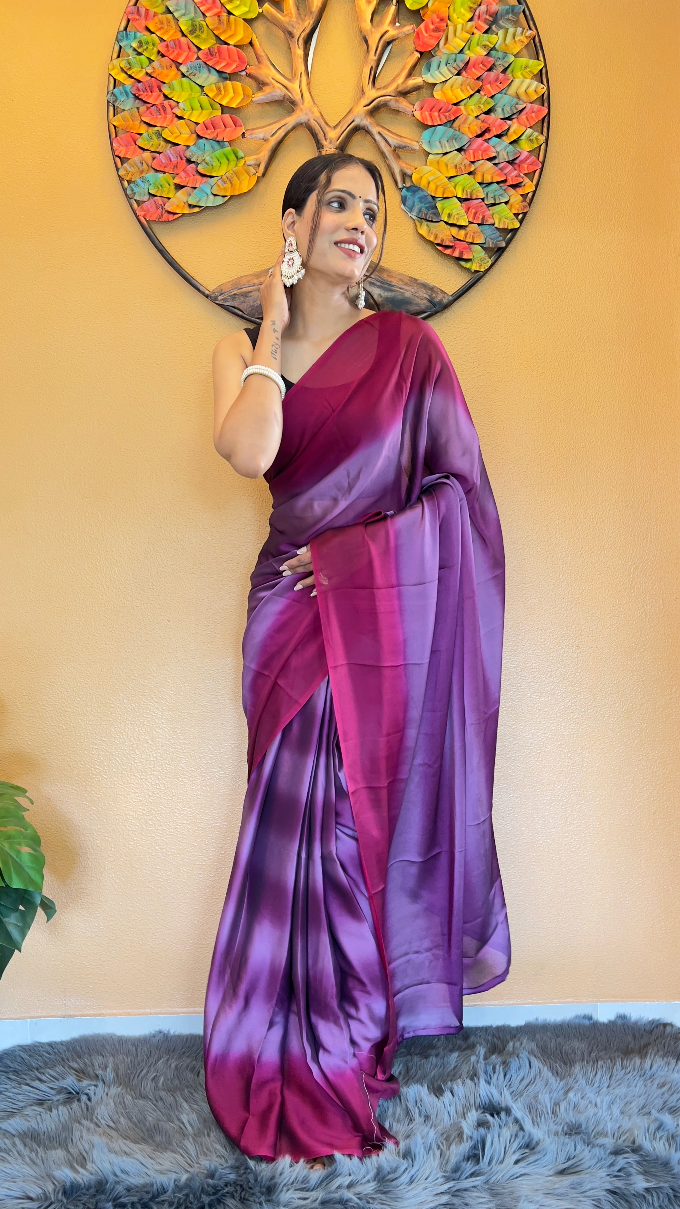 One Minute Ready to Wear New Looking Lavender Dream Softy georgette Saree