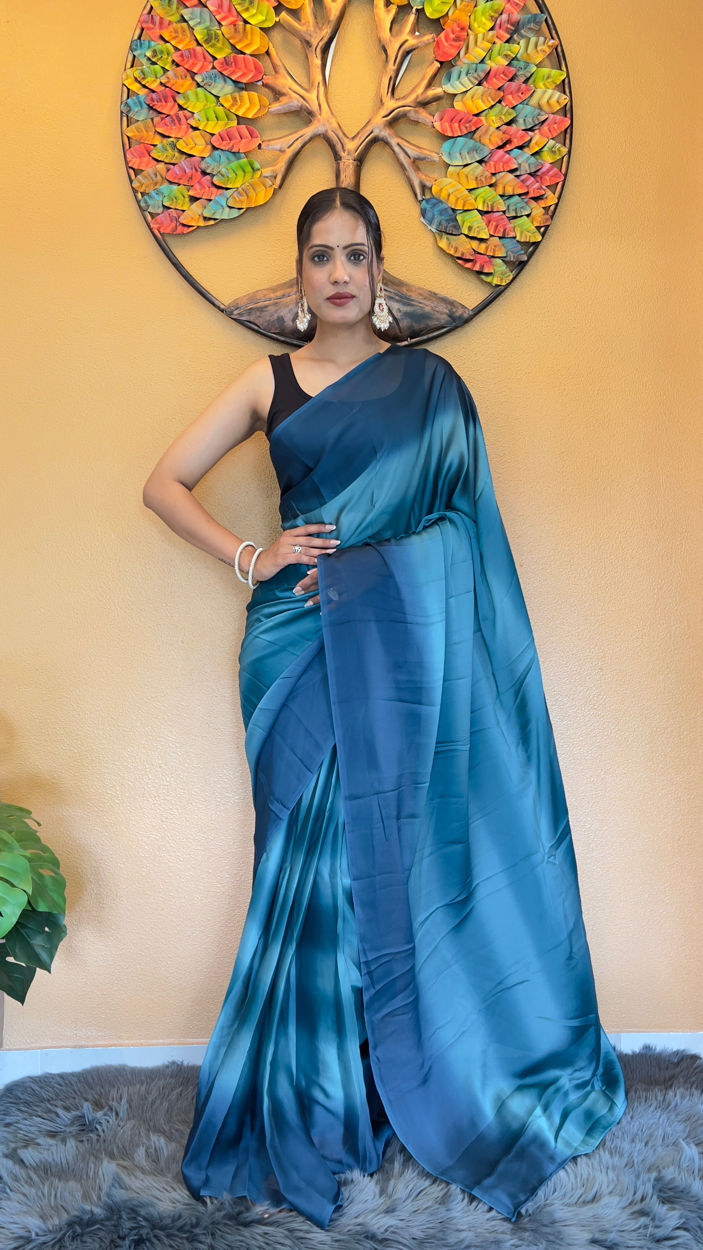 One Minute Ready to Wear New Looking Royal Foliage Softy georgette Saree
