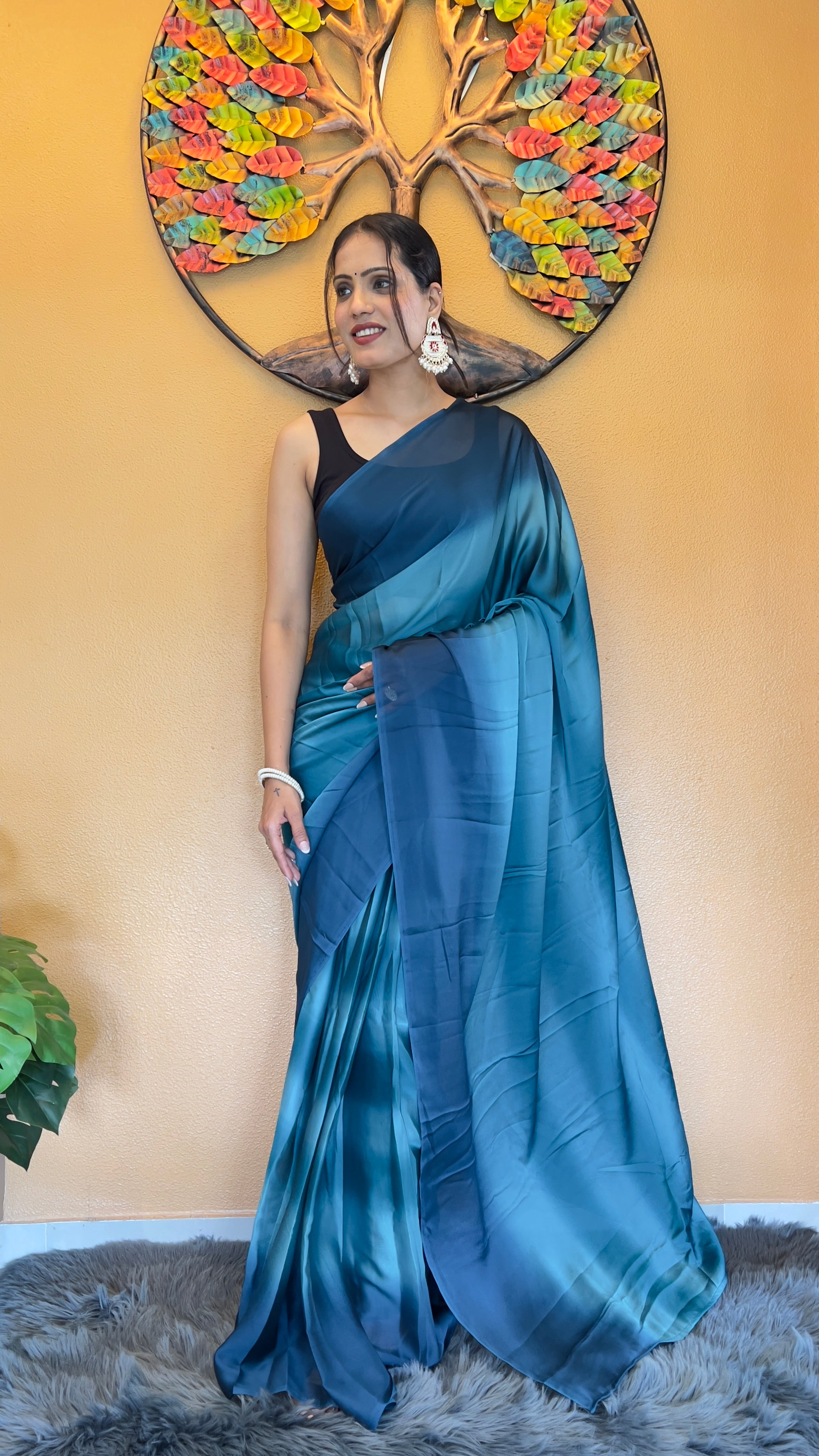 One Minute Ready to Wear New Looking Royal Foliage Softy georgette Saree