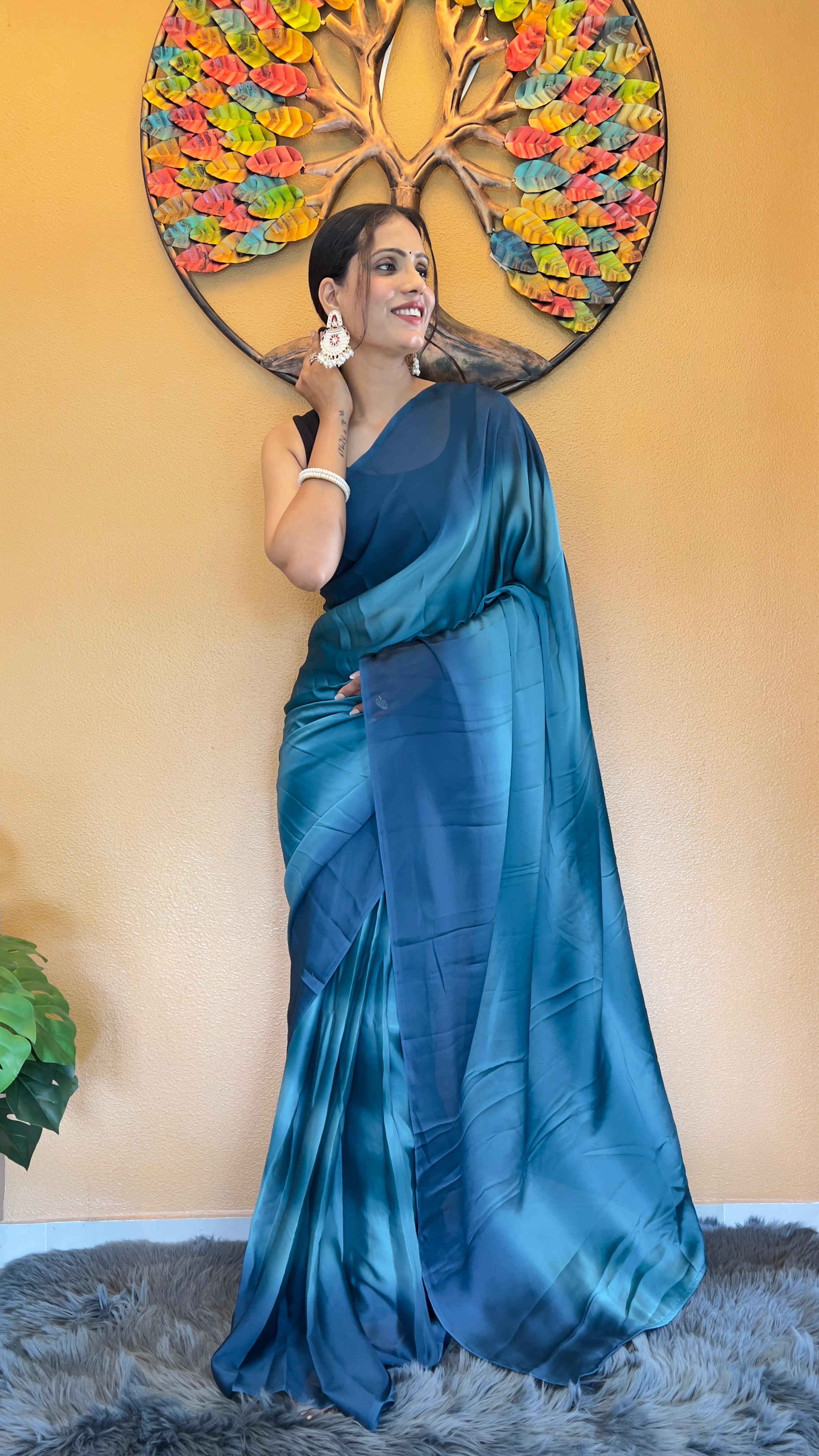 One Minute Ready to Wear New Looking Royal Foliage Softy georgette Saree