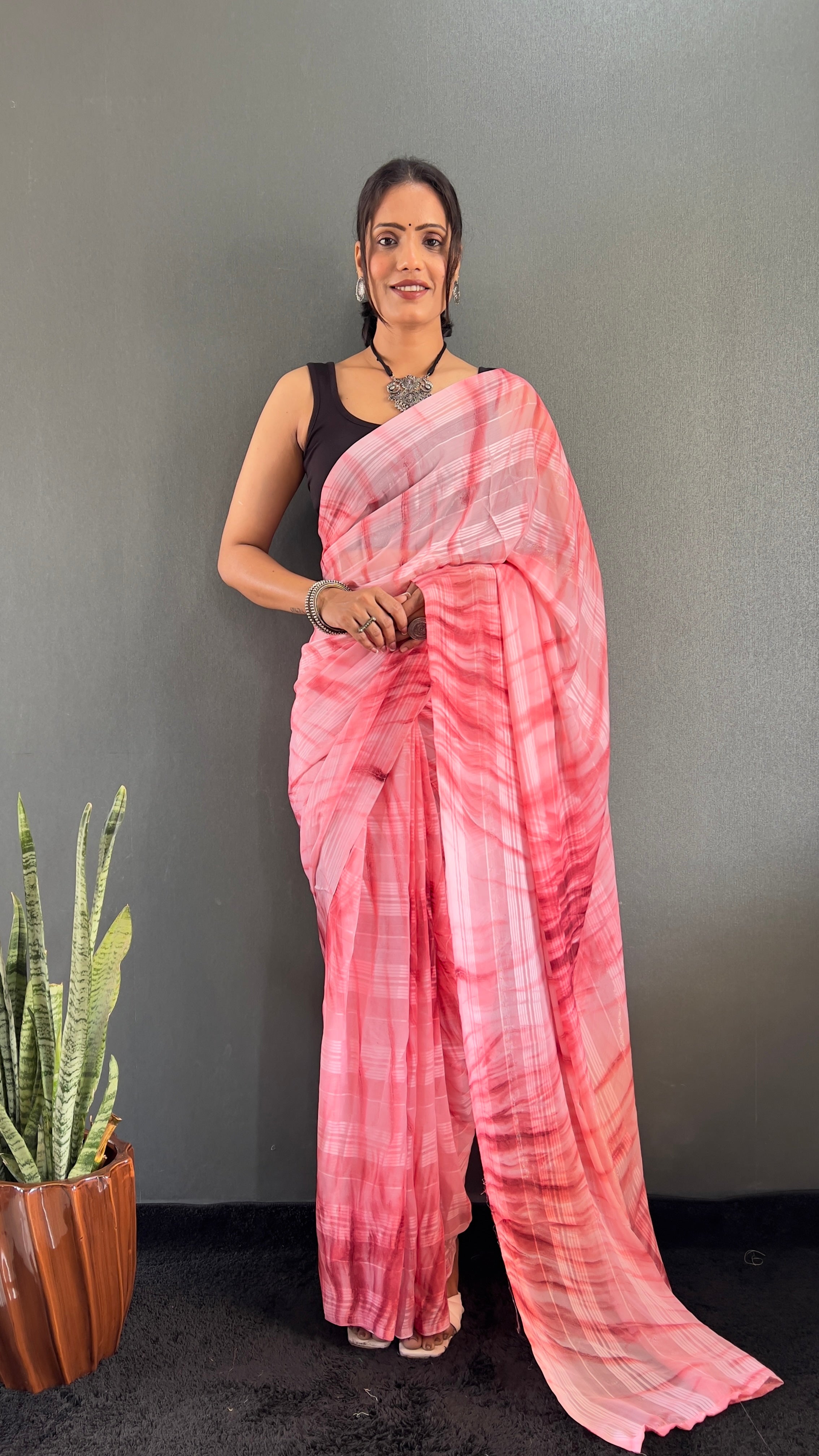 Annaya One Minute Ready To Wear Red Saree with unstitch Blouse