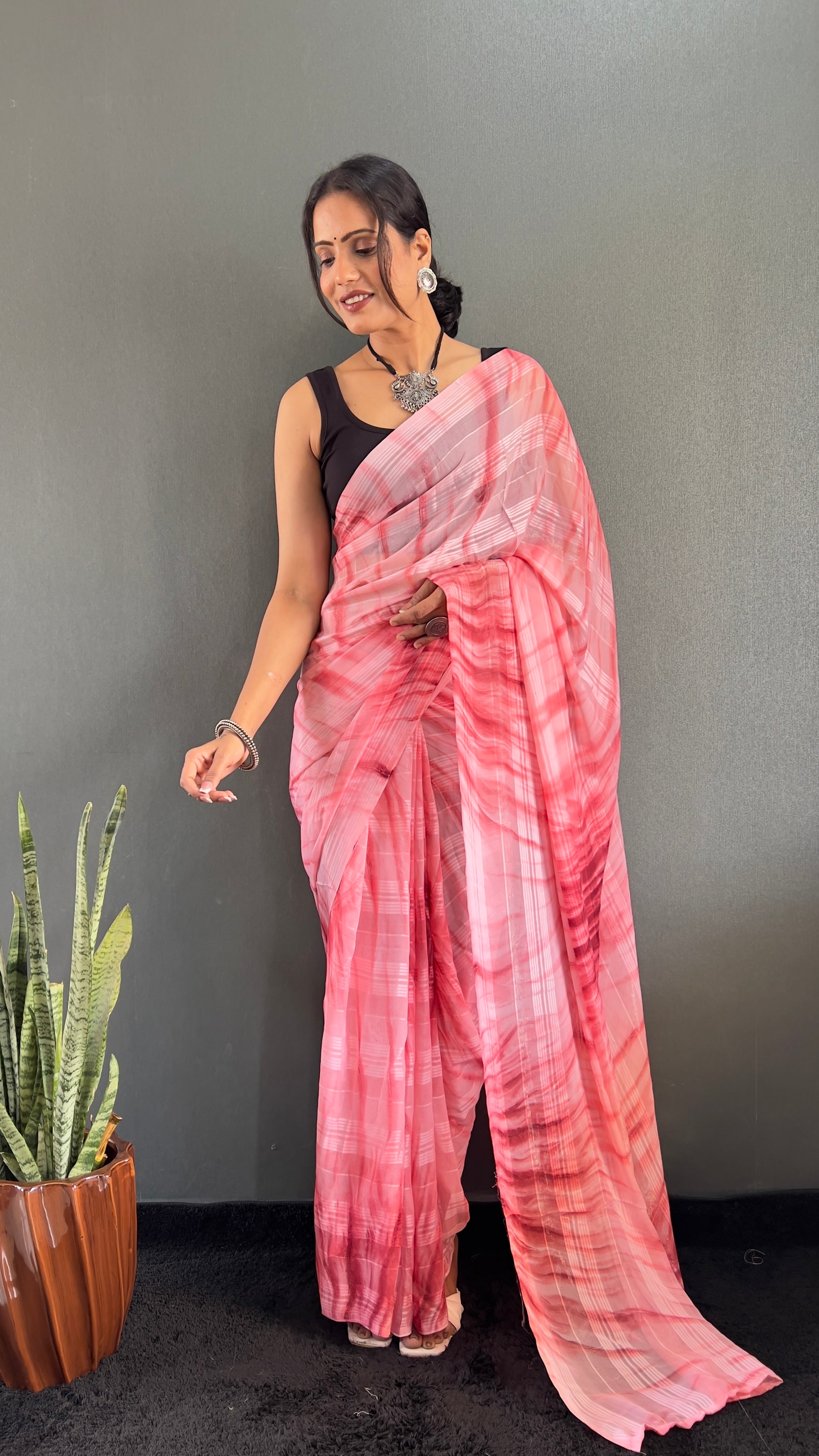 Annaya One Minute Ready To Wear Red Saree with unstitch Blouse