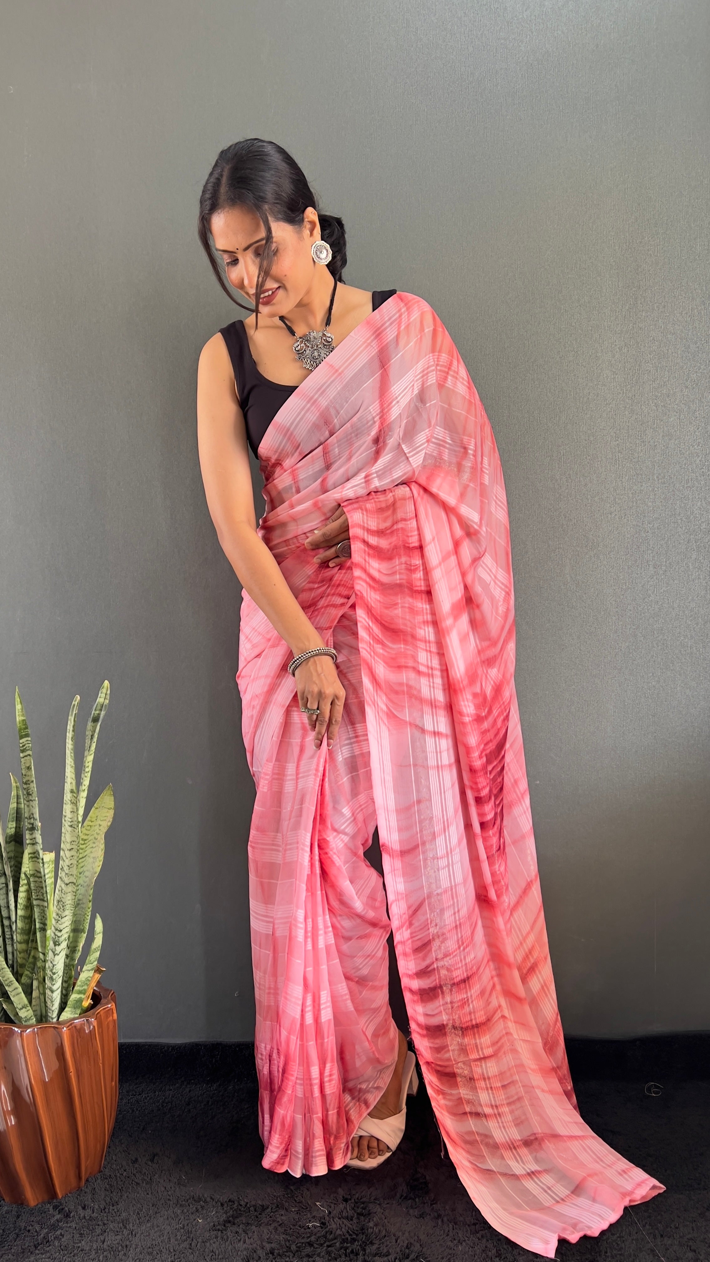 Annaya One Minute Ready To Wear Red Saree with unstitch Blouse