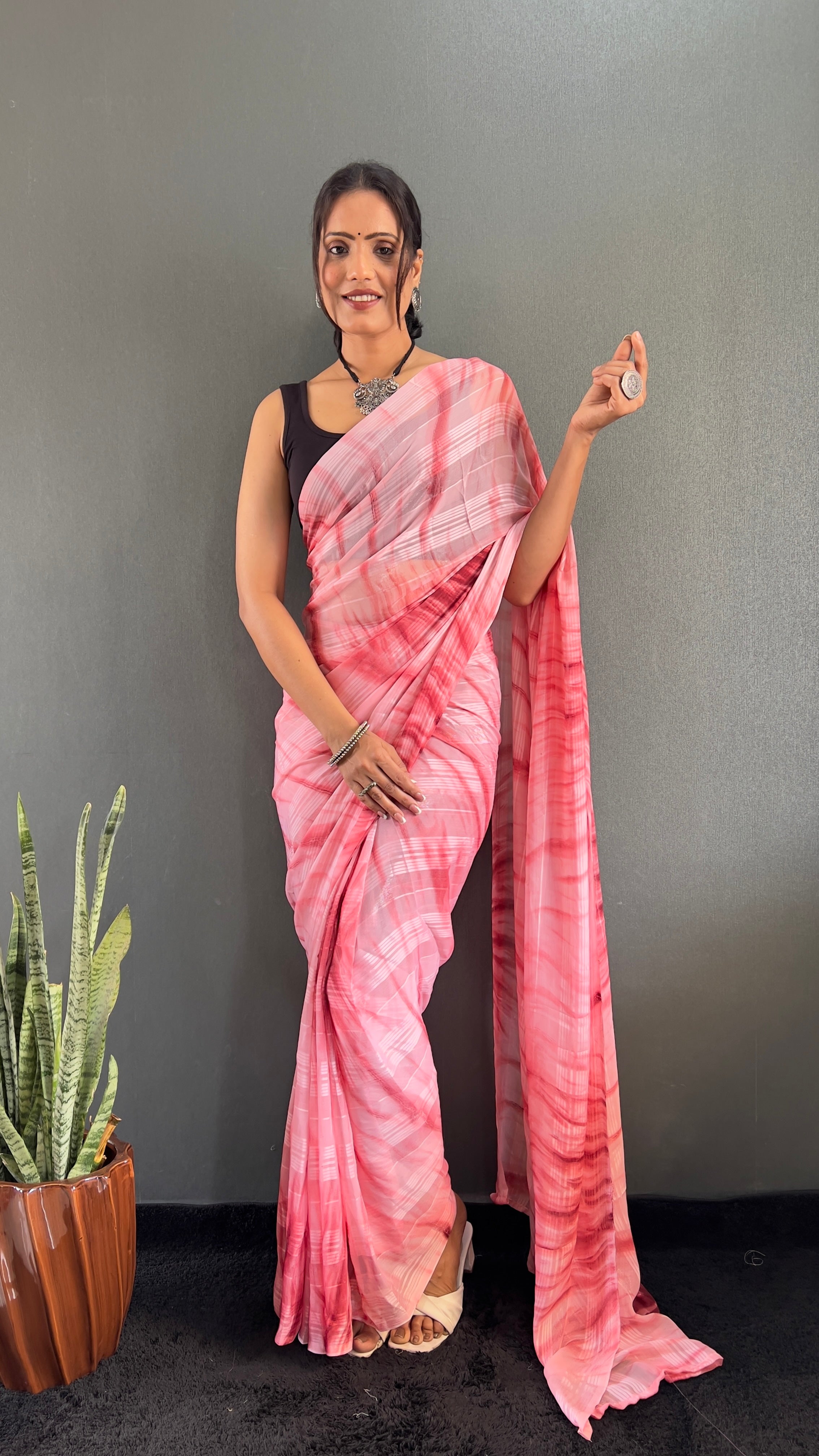 Annaya One Minute Ready To Wear Red Saree with unstitch Blouse