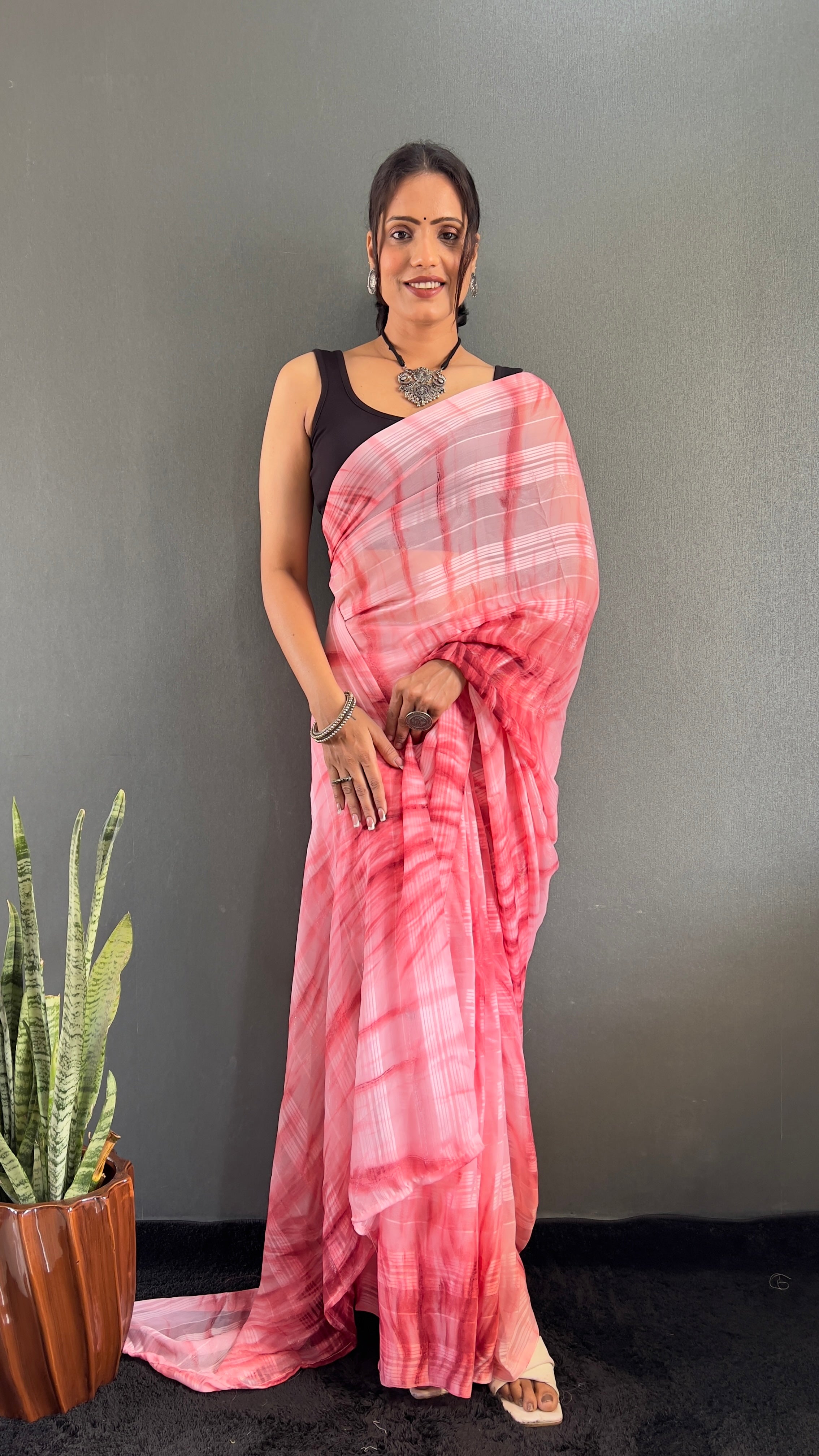 Annaya One Minute Ready To Wear Red Saree with unstitch Blouse