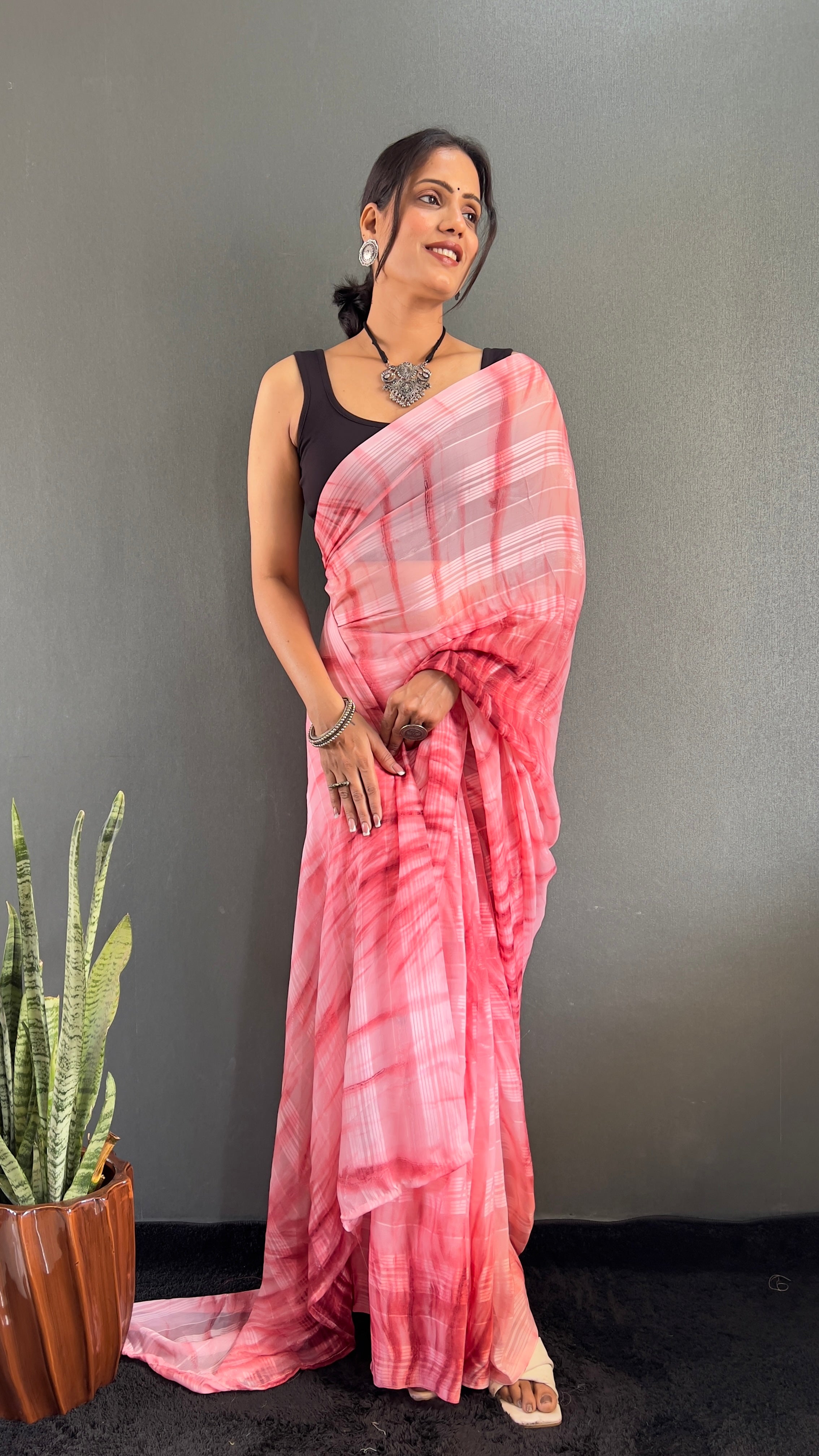 Annaya One Minute Ready To Wear Red Saree with unstitch Blouse