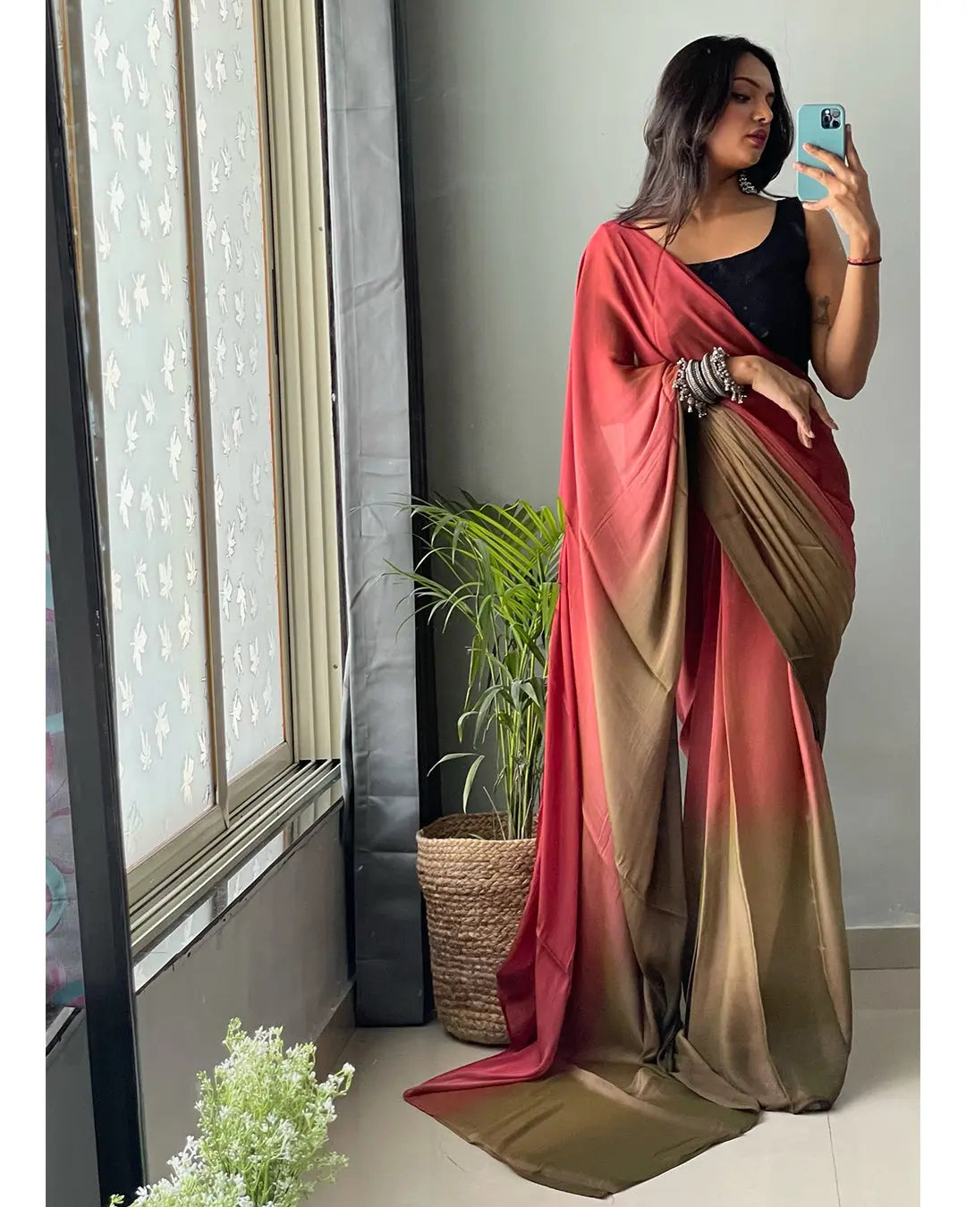 One Minute Ready to Wear New Looking Red violet Saree Divashree