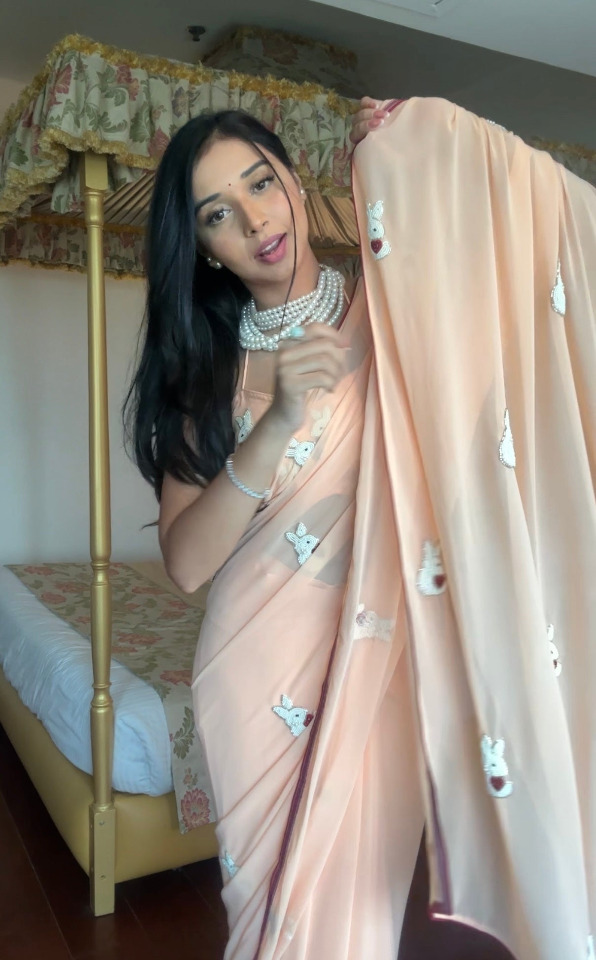 One Minute Ready To Wear Amber Glow Drapery Floral Pure Soft Georgette Silk Saree