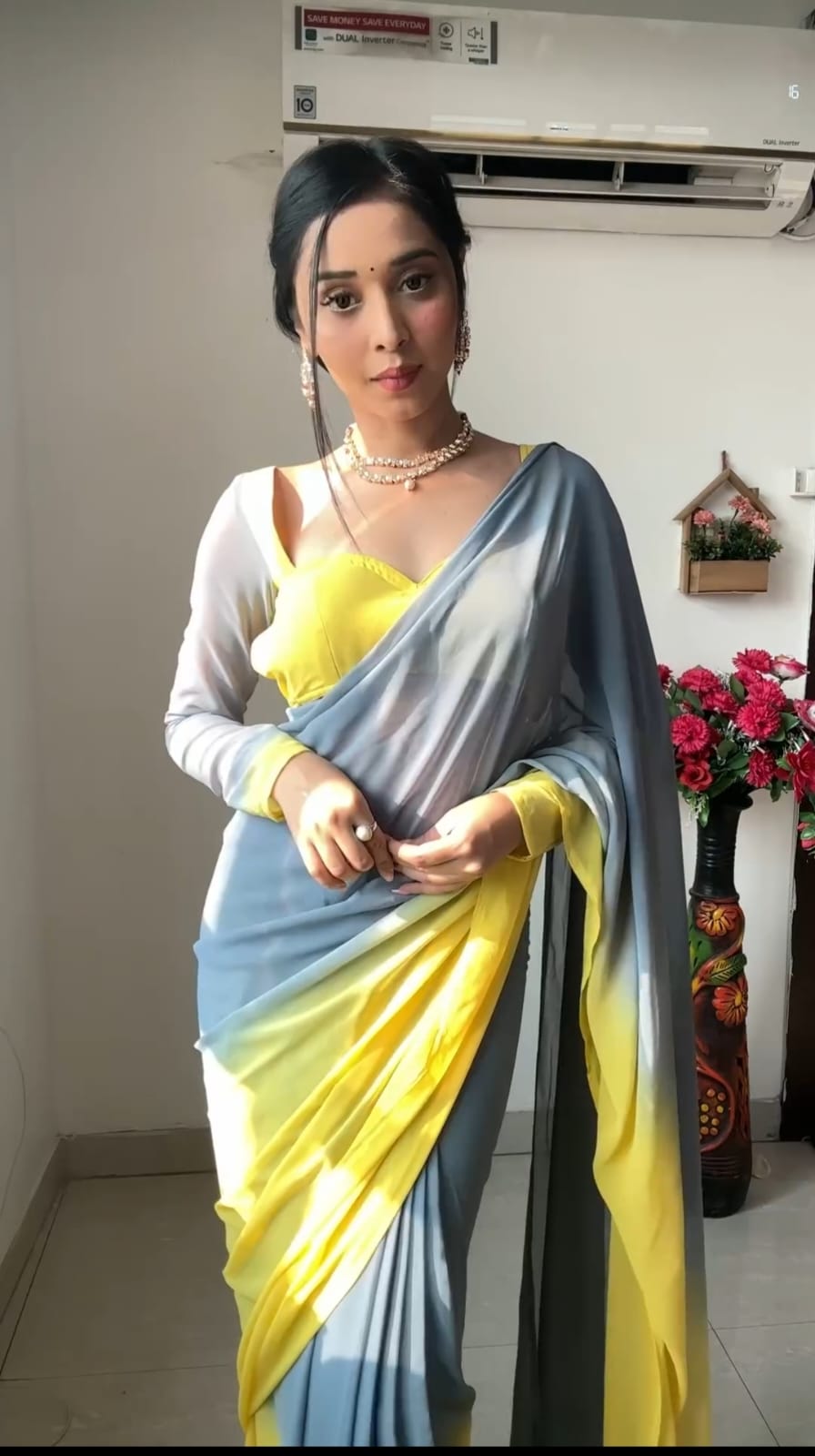 One Minute Ready To Wear Magenta Glamour Georgette Silk ;Saree