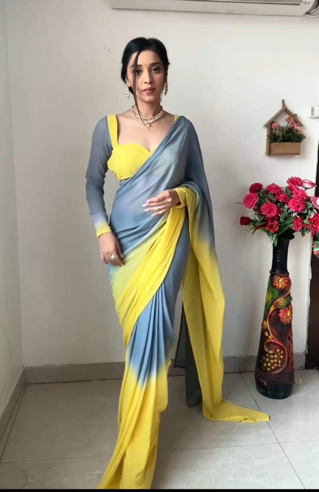 One Minute Ready To Wear Magenta Glamour Georgette Silk ;Saree