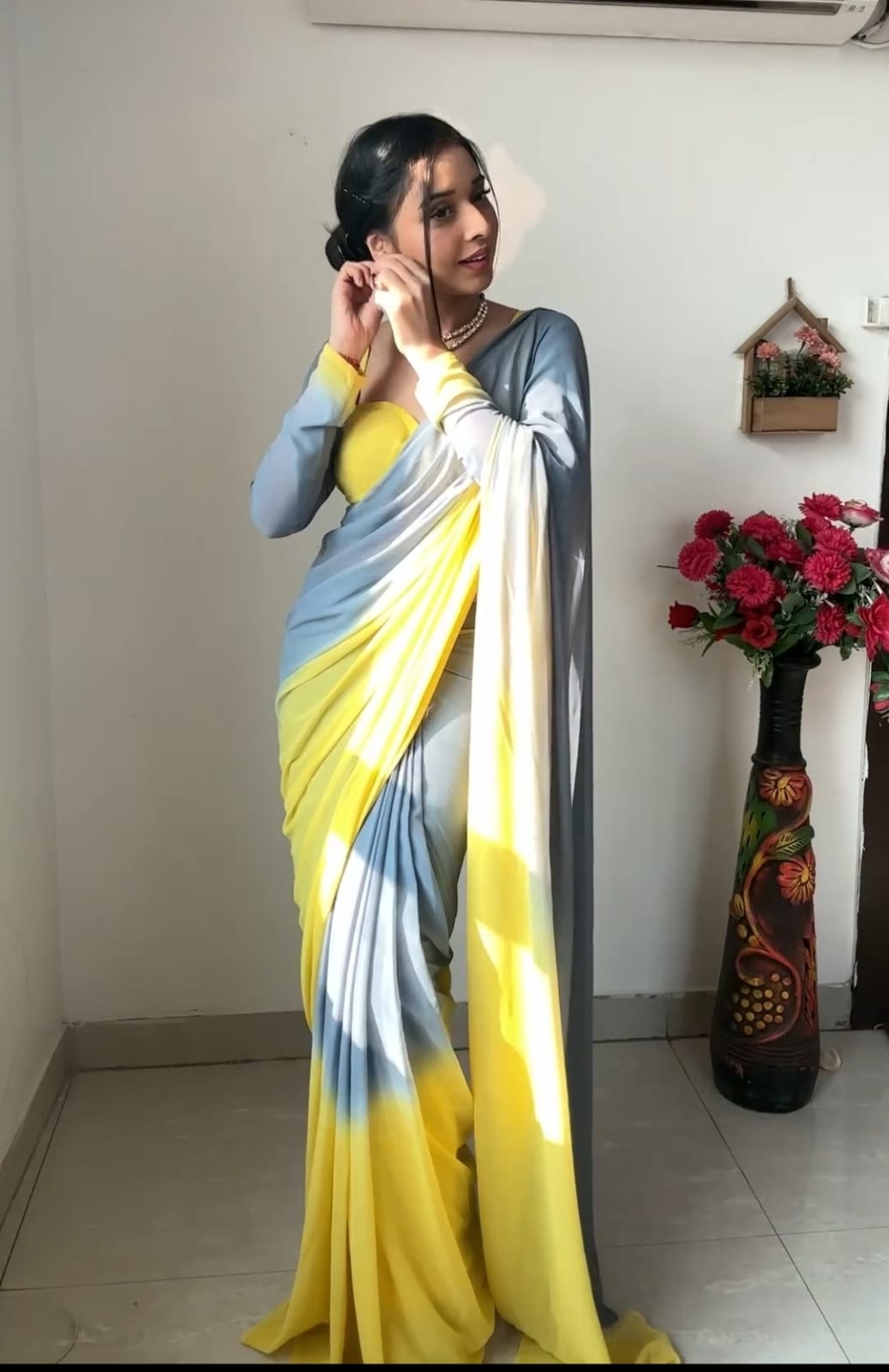 One Minute Ready To Wear Magenta Glamour Georgette Silk ;Saree