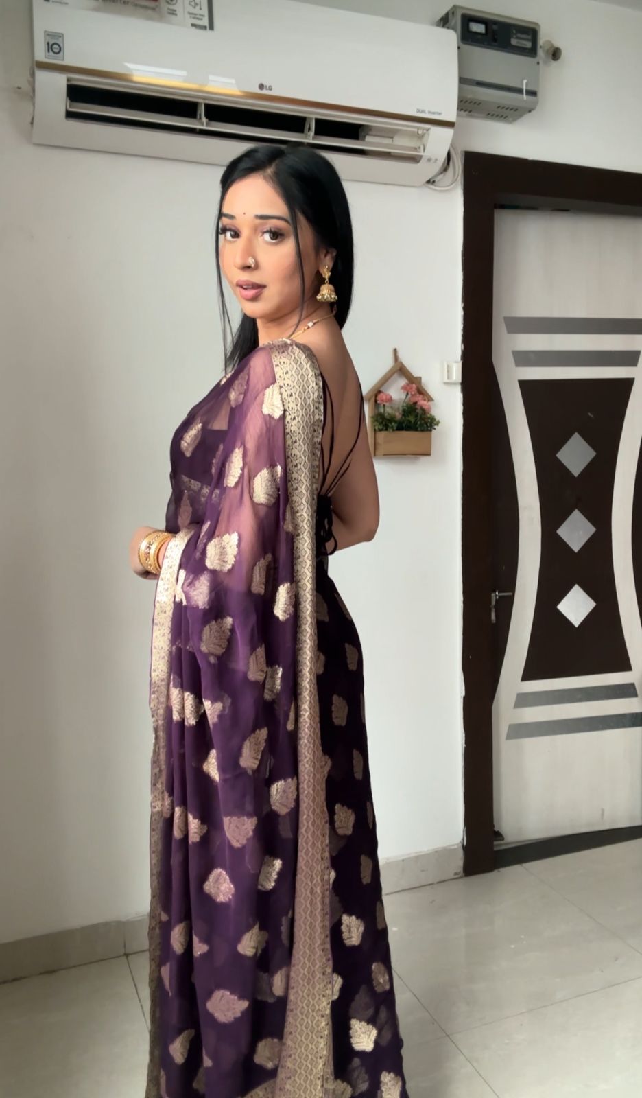 One Minute Ready To Royal Violet  Pure Soft Georgette Silk Saree