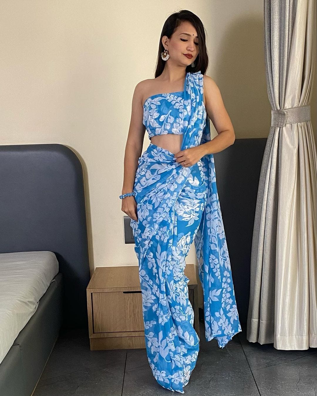 One Minute Ready To Majestic Blue Grass Pure Soft Georgette Silk Saree